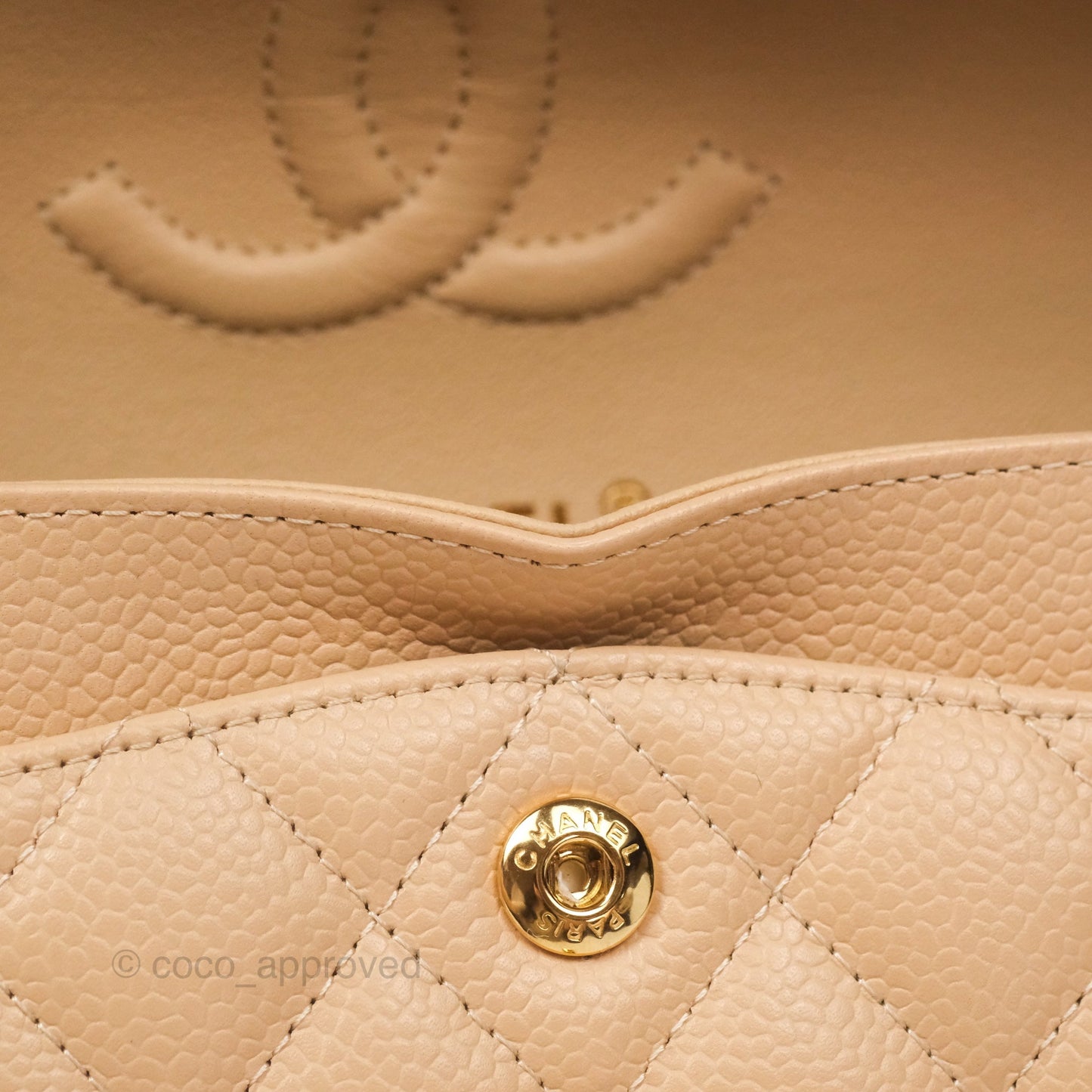 Chanel Classic Small S/M Quilted Flap Beige Caviar Gold Hardware