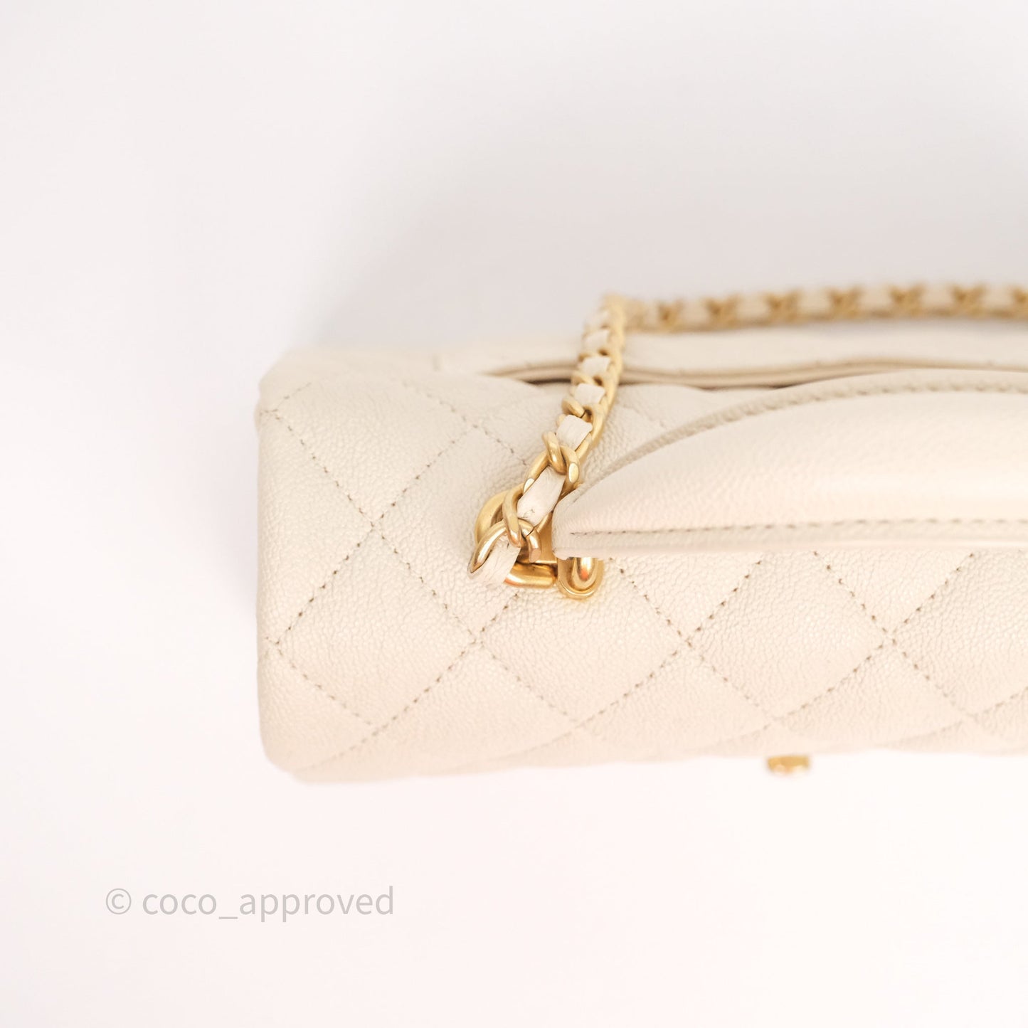 Chanel Top Handle Mini Rectangular Flap Bag Ivory Beige Caviar Gold Hardware