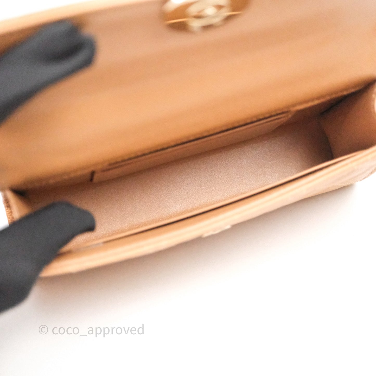 Chanel Kelly Clutch Top Handle Dark Beige Caviar Bag Light Gold hardware