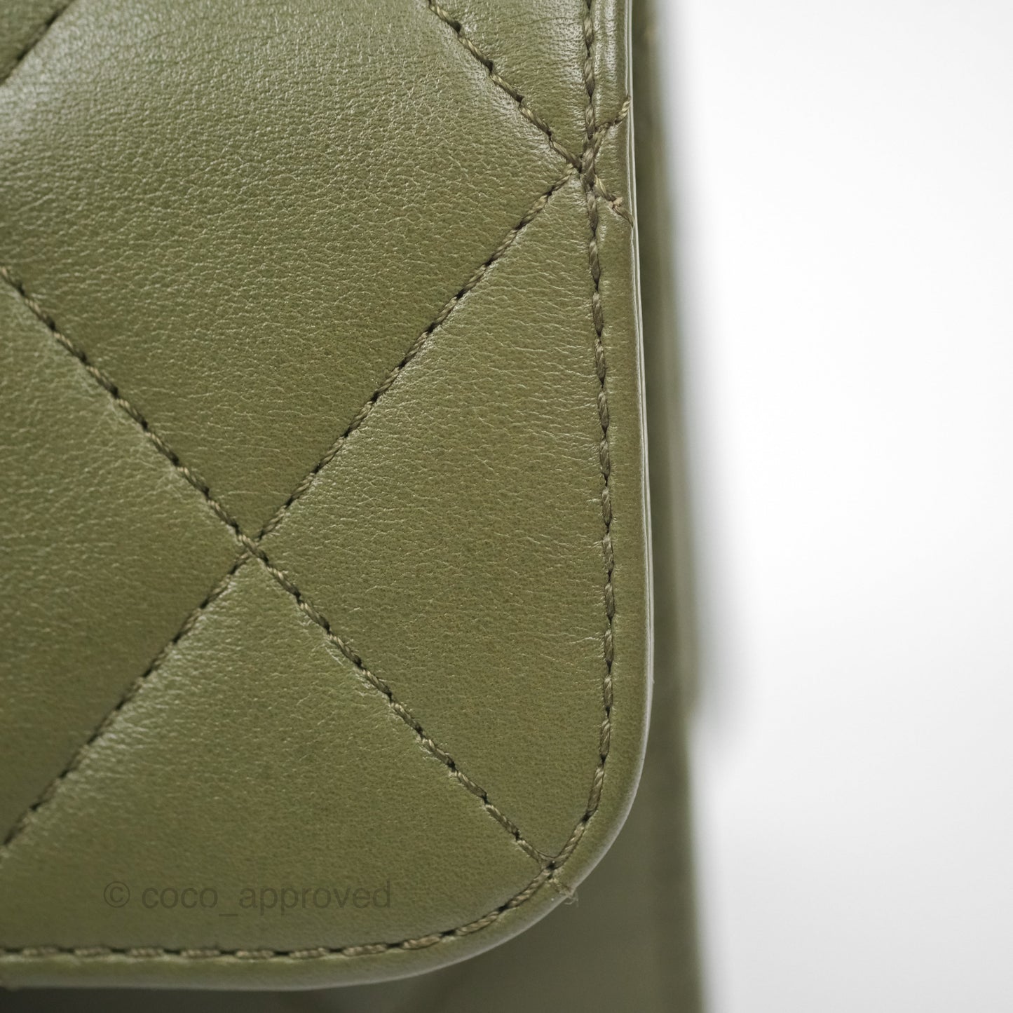 Chanel Small Coco Lady Quilted Flap Bag With Top Handle Olive Green Calfskin Gold Hardware