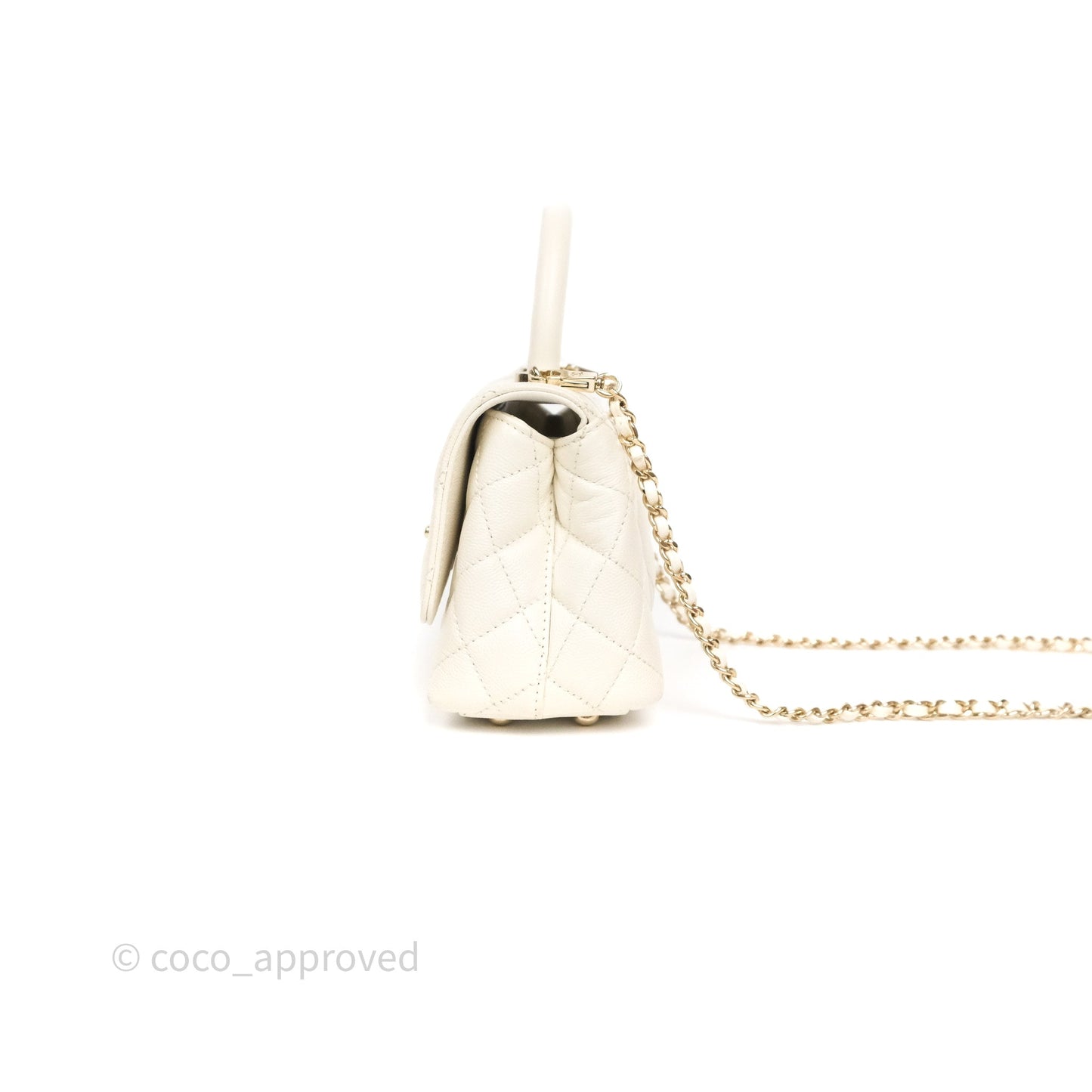 Chanel Mini Coco Handle Quilted Ivory White Caviar Gold Hardware
