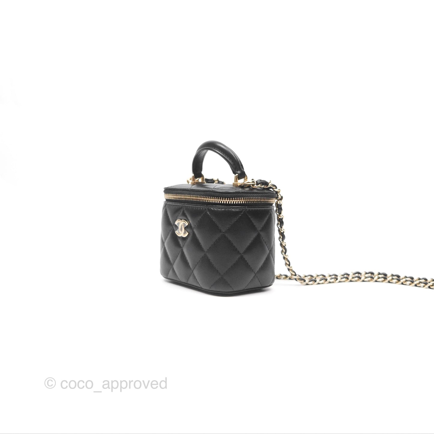 Chanel Mini Top Handle Vanity With Chain Black Lambskin Gold Hardware