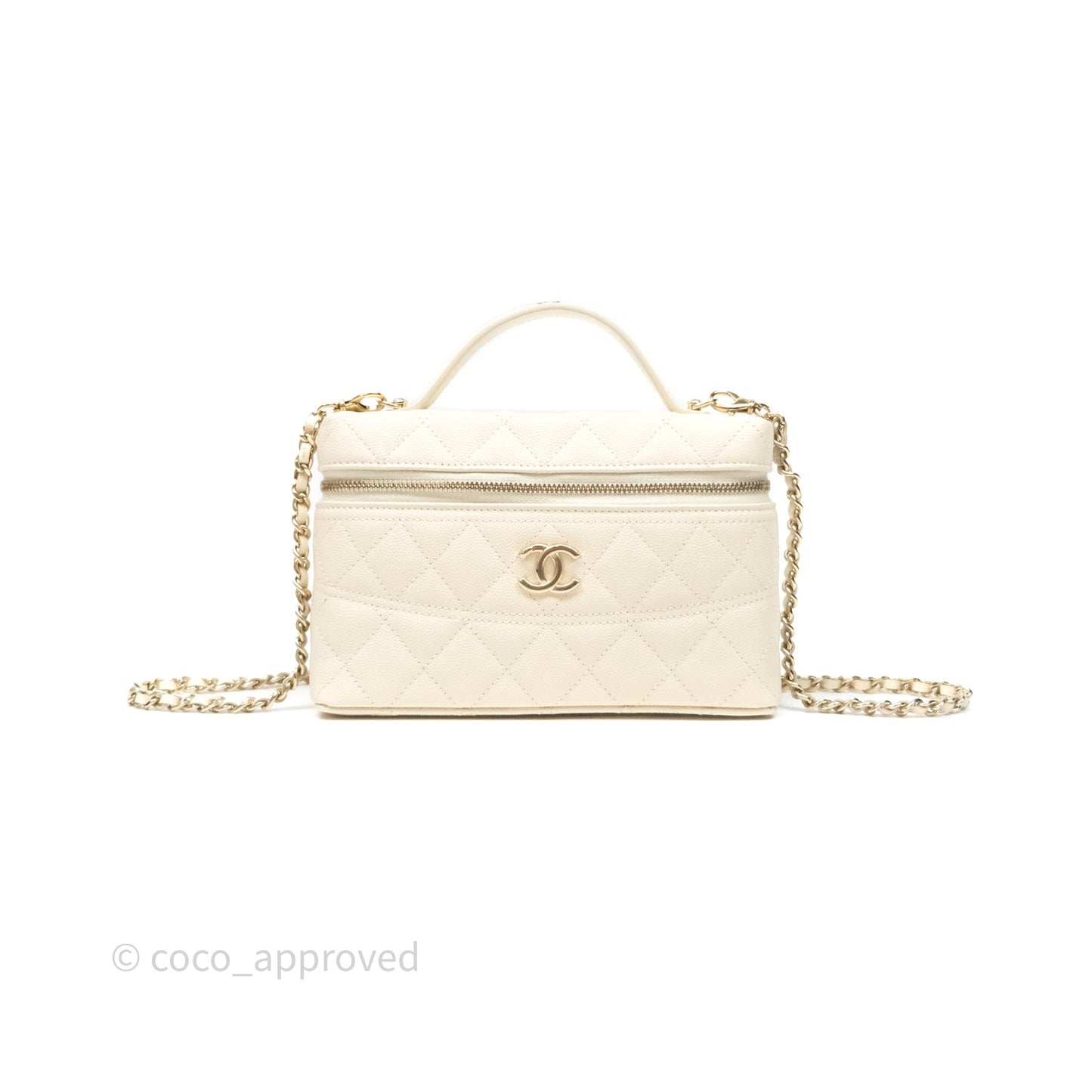 Chanel Top Handle Long Vanity with Chain Beige Caviar Gold Hardware 25C