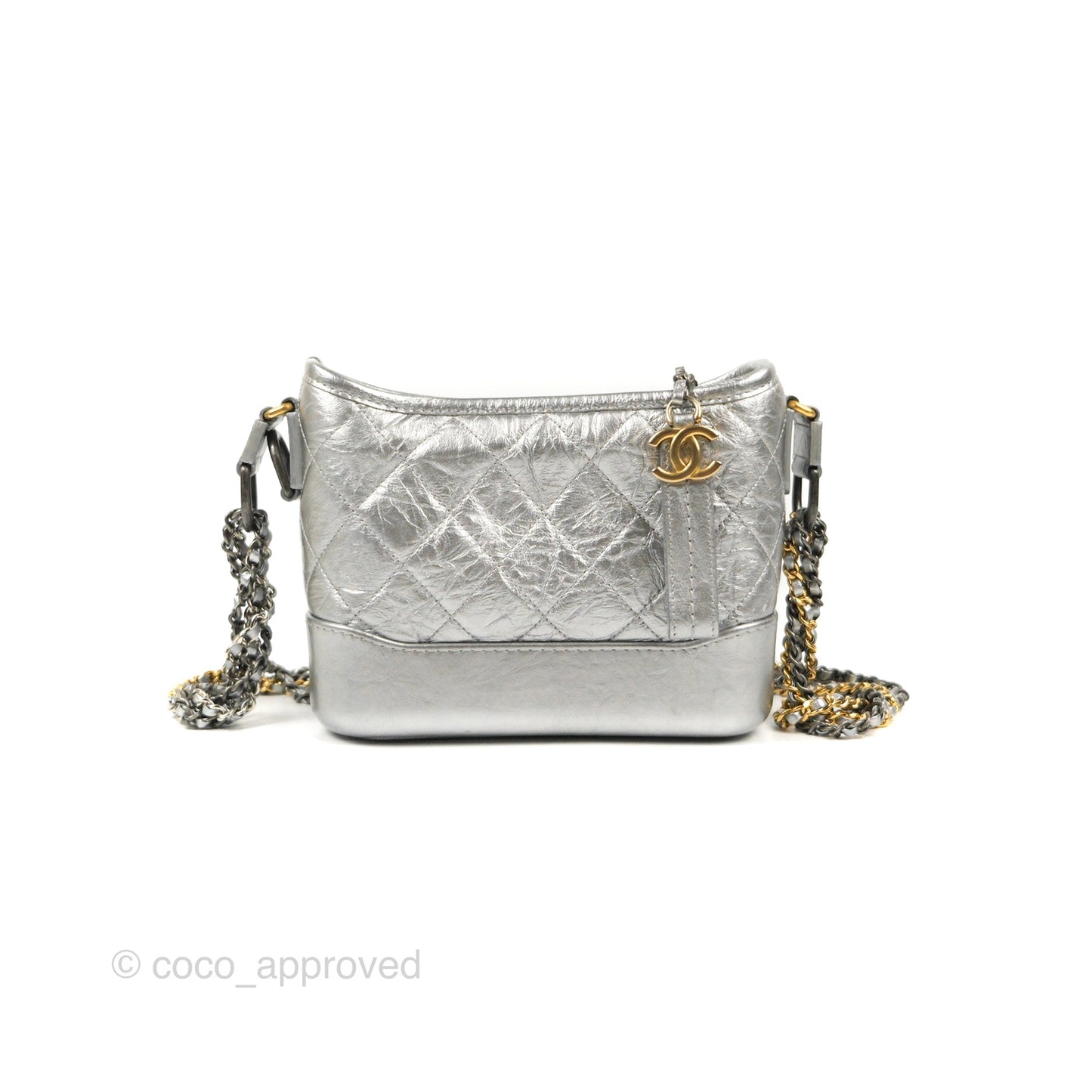 Chanel Quilted Small Gabrielle Hobo Metallic Silver Aged Calfskin Mixed Hardware