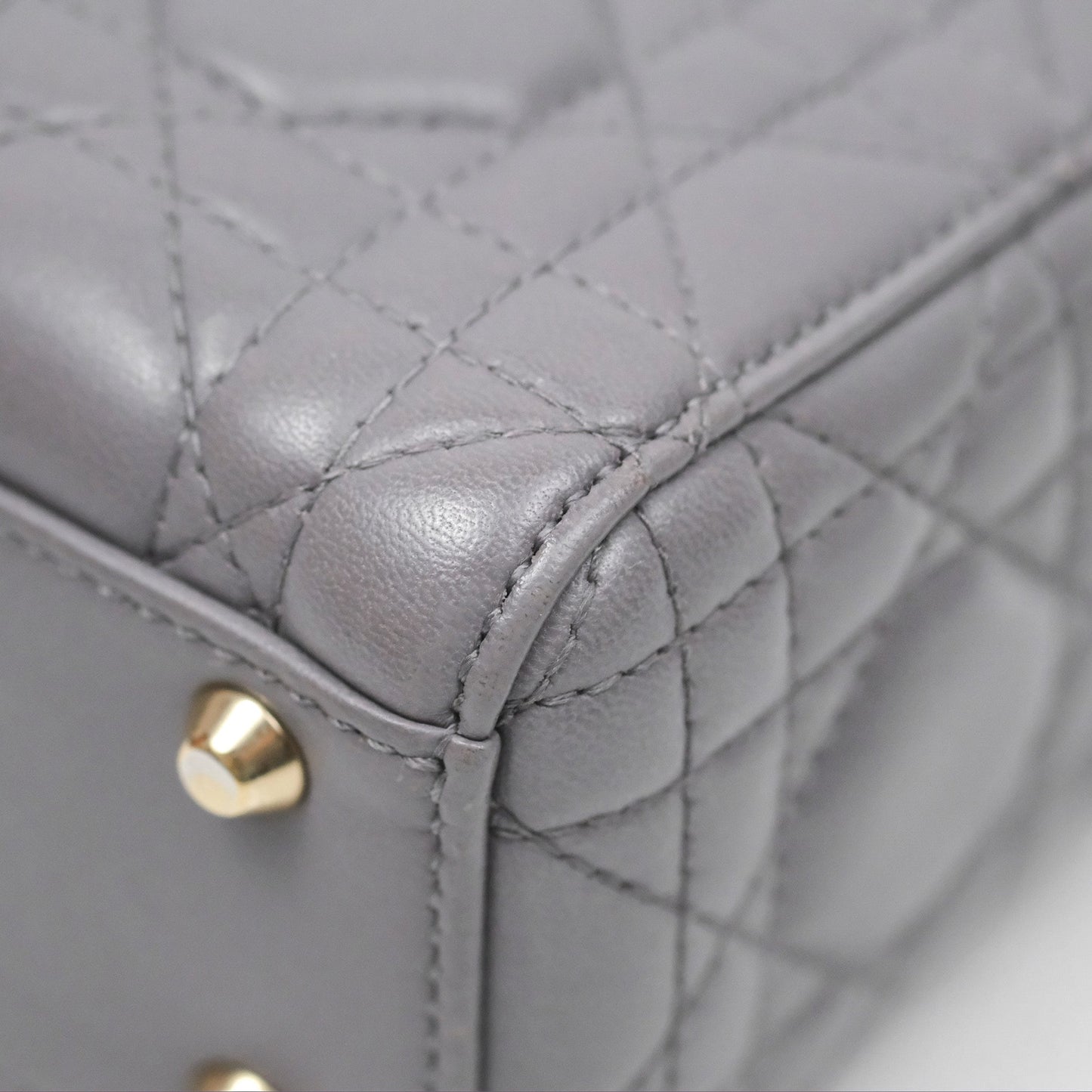 Christian Dior Mini Lady Dior Grey Lambskin Cannage Gold Hardware