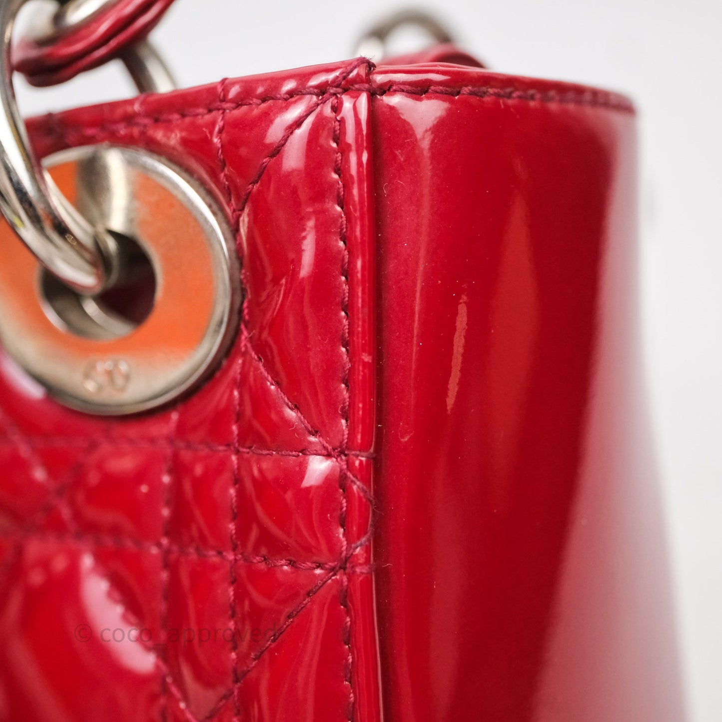 Christian Dior Mini Lady Dior Red Patent Cannage Silver Hardware