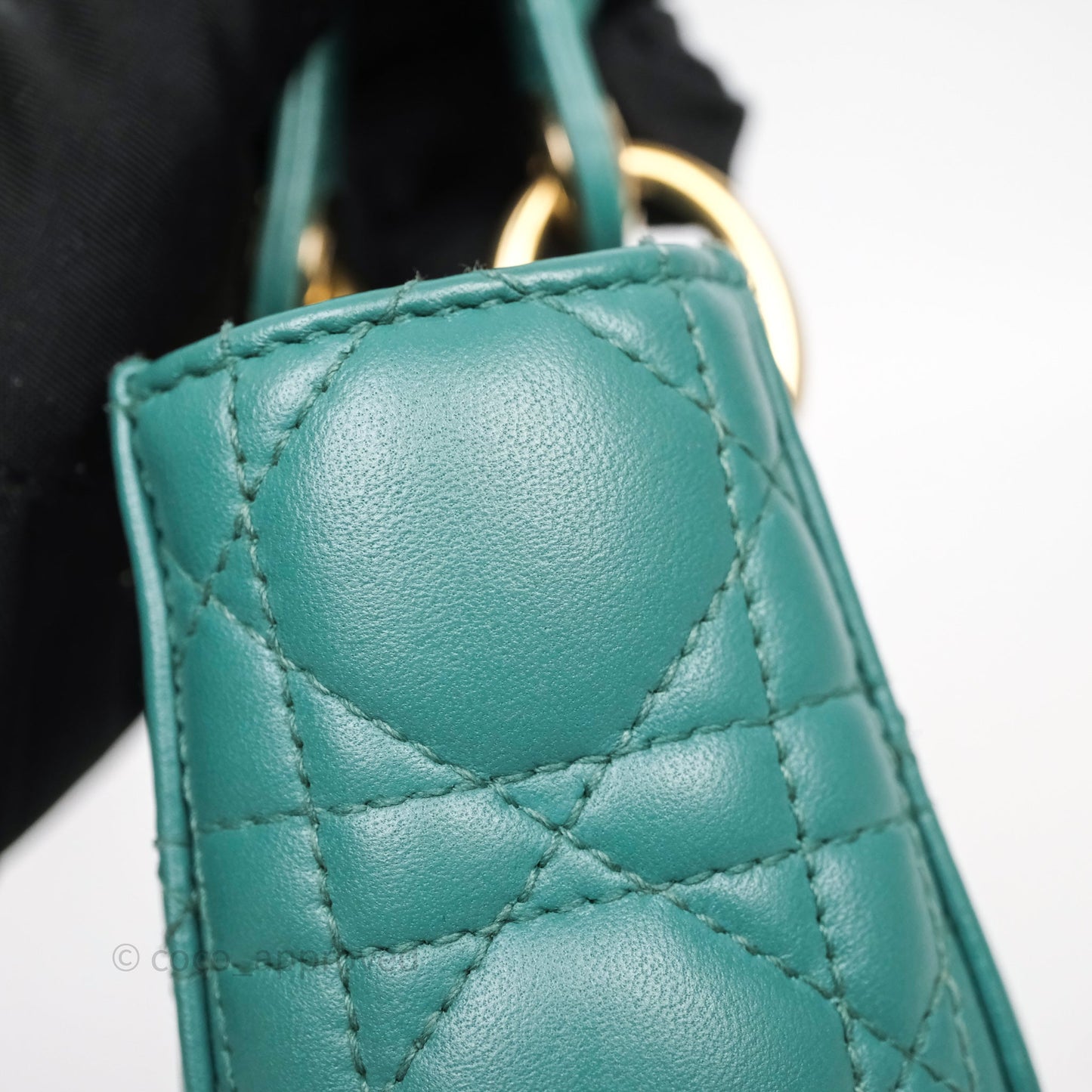 Christian Dior Mini Lady Dior Cannage Green Lambskin Gold Hardware