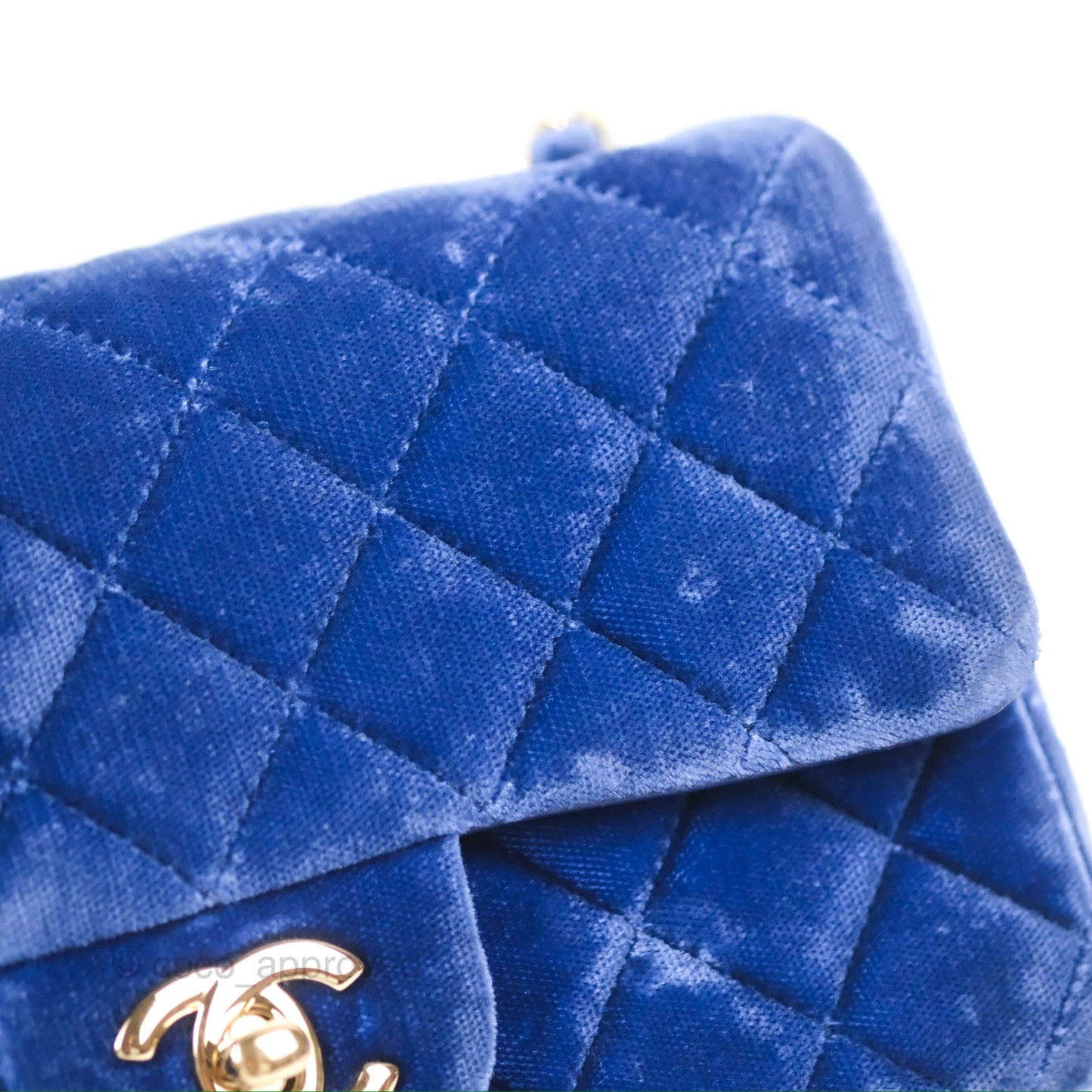 Chanel Quilted Mini Rectangular Flap Blue Velvet Gold Hardware