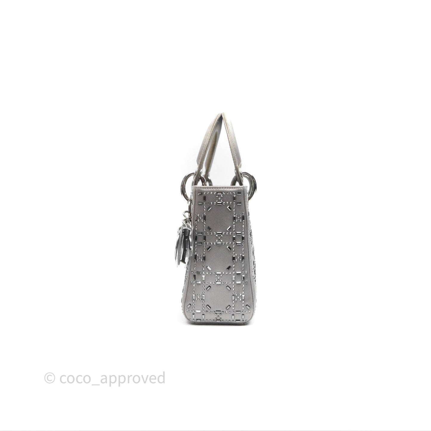 Christian Dior Mini Lady Dior Bag Grey Strass Cannage Satin Silver Hardware