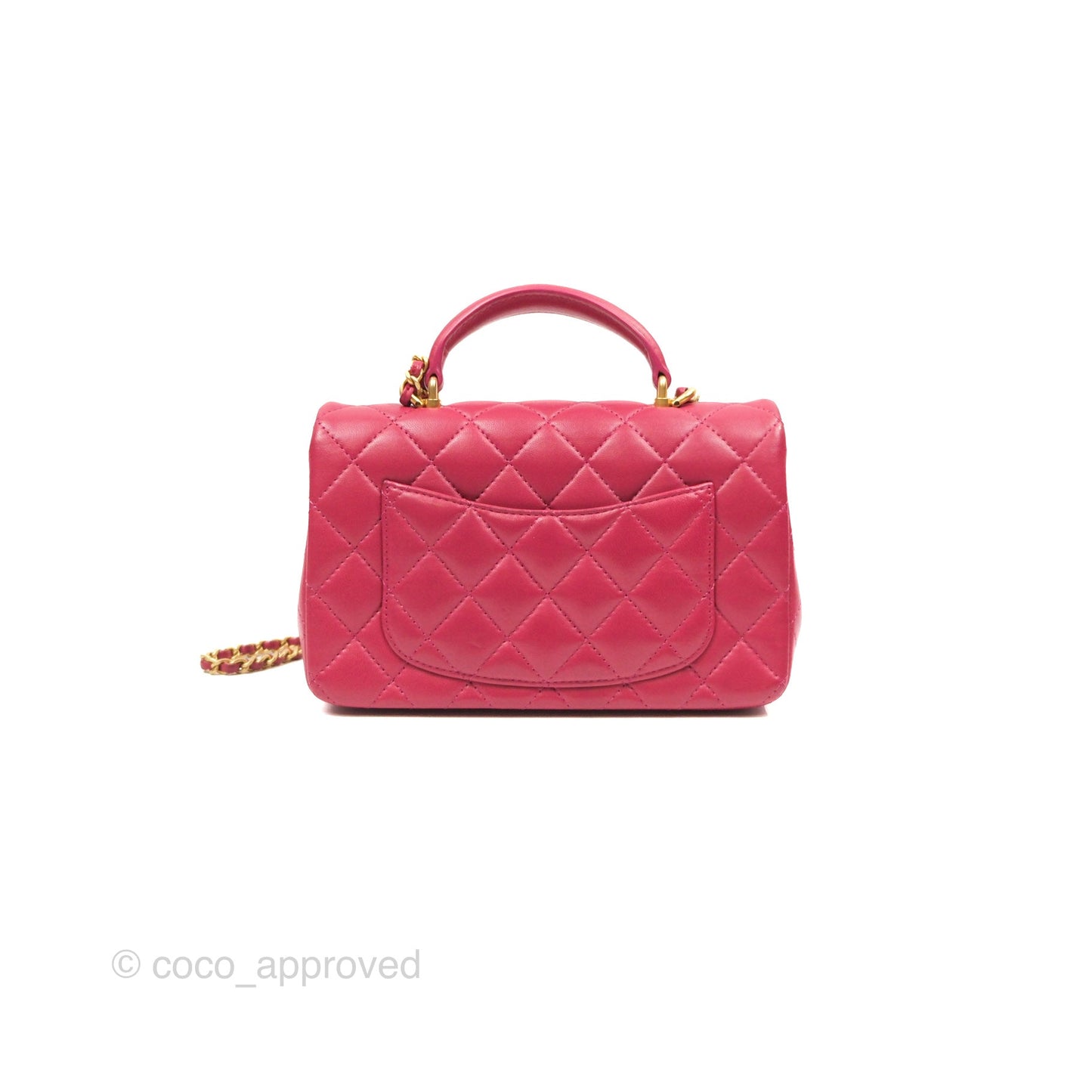 Chanel Top Handle Mini Rectangular Flap Bag Berry Red Lambskin Aged Gold Hardware