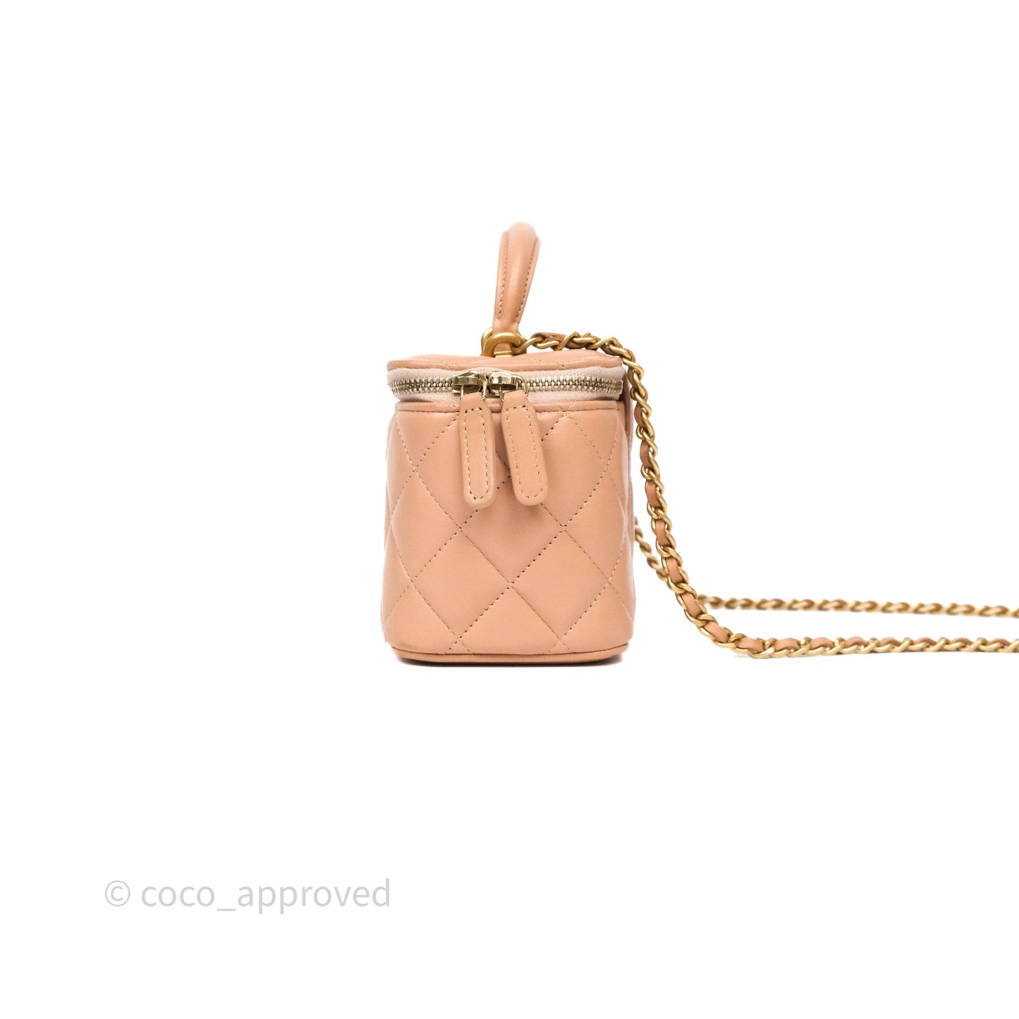 Chanel Top Handle Vanity with Chain Beige Lambskin Aged Gold Hardware