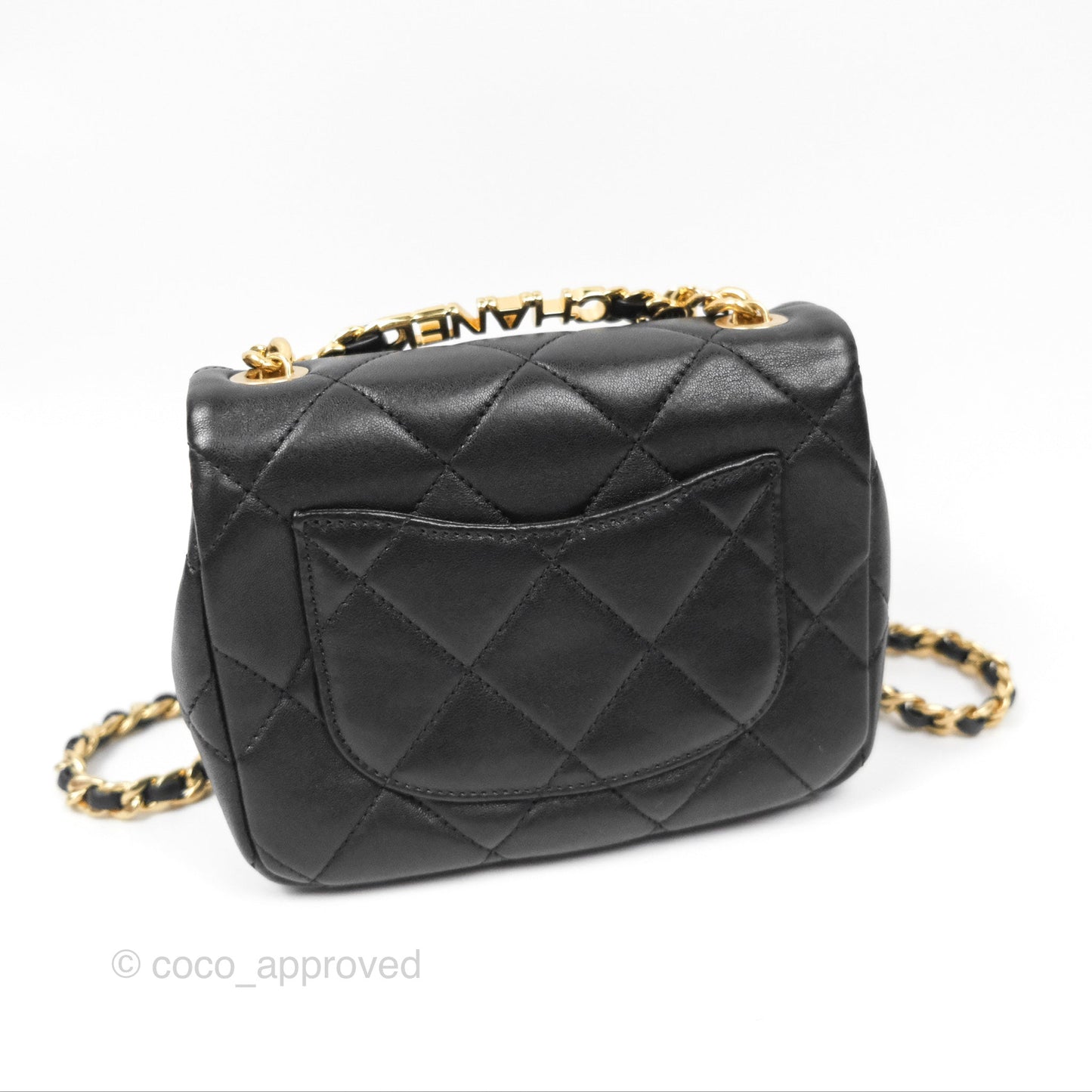 Chanel Mini Top Handle Flap Black Lambskin Aged Gold Hardware 23C