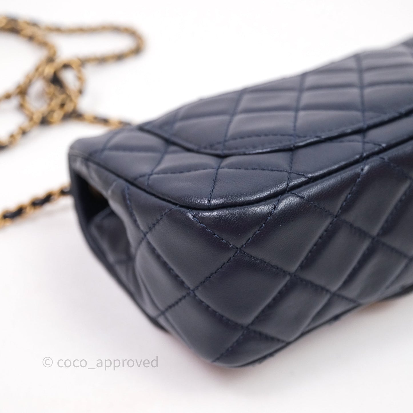 Chanel Mini Rectangular Pearl Crush Navy Lambskin Aged Gold Hardware