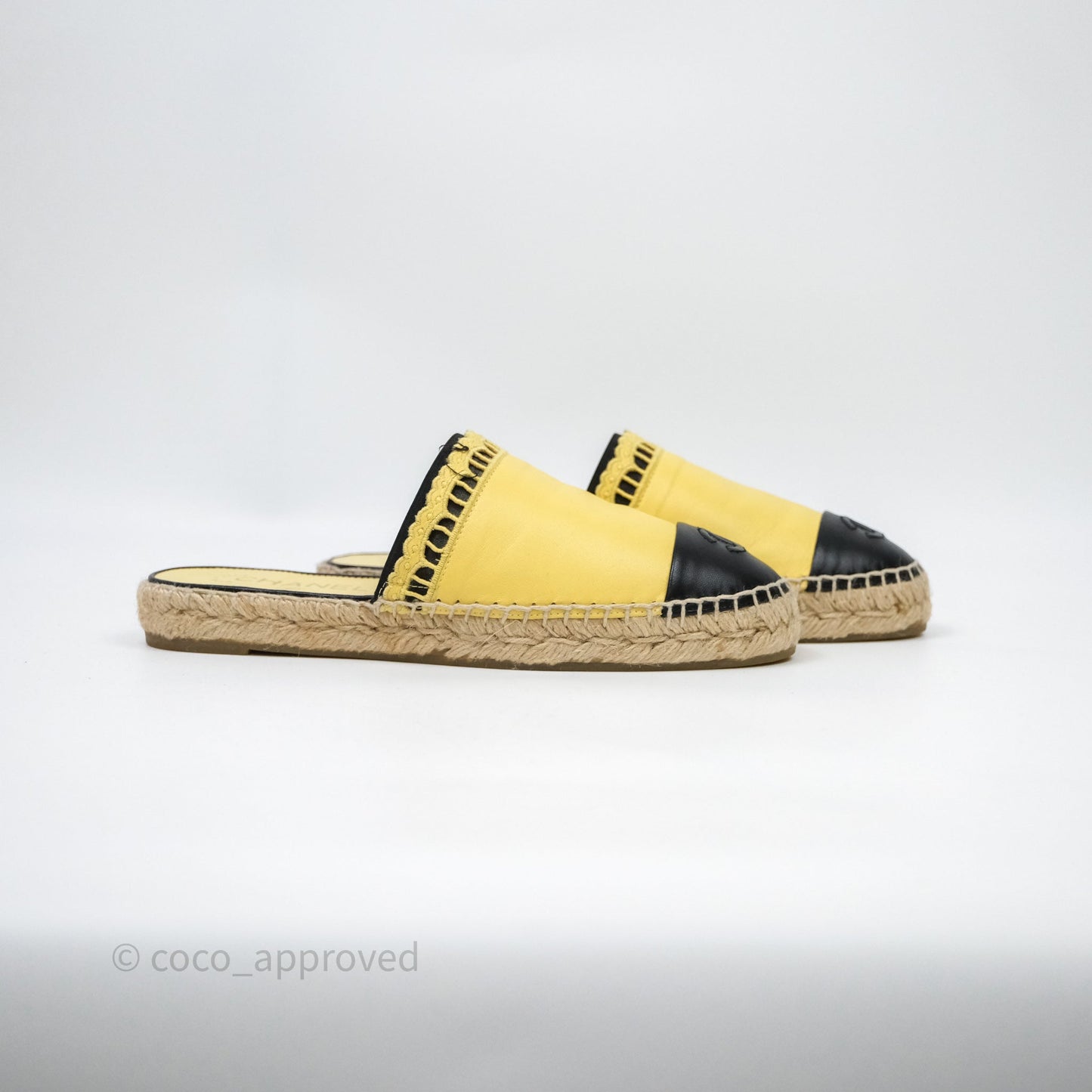 Chanel CC Logo Yellow/Black Slippers Size 38