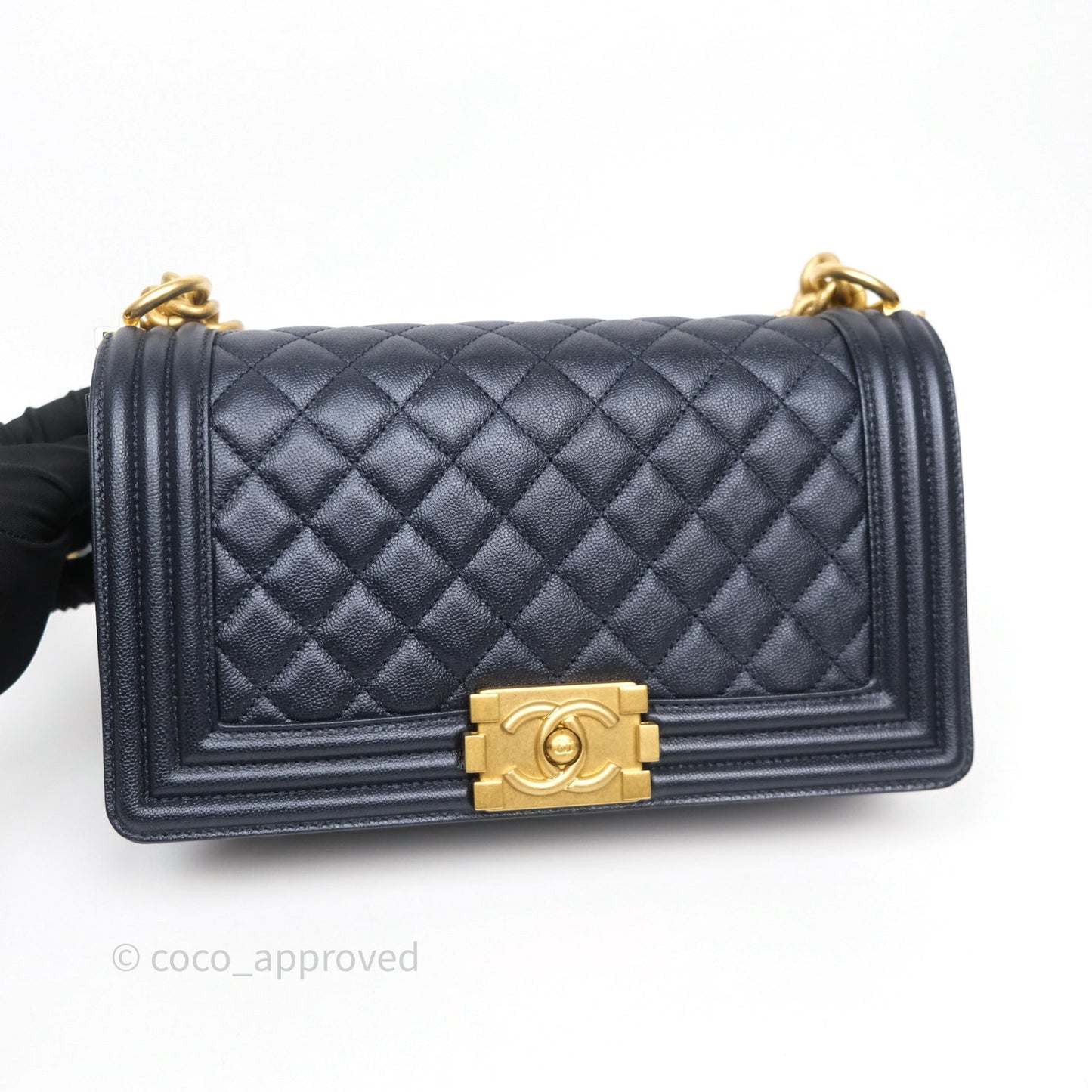 Chanel Quilted Medium Boy Dark Navy Caviar Aged Gold Hardware