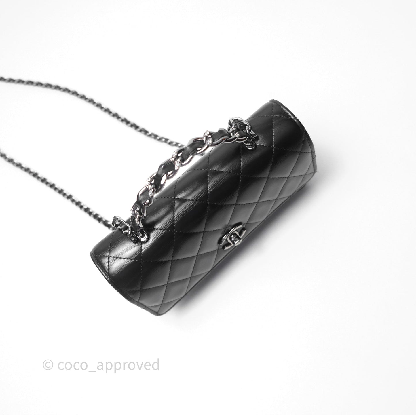 Chanel Mini Crystal Top Handle Wallet On Chain WOC Black Calfskin Gun Metal Hardware 23K