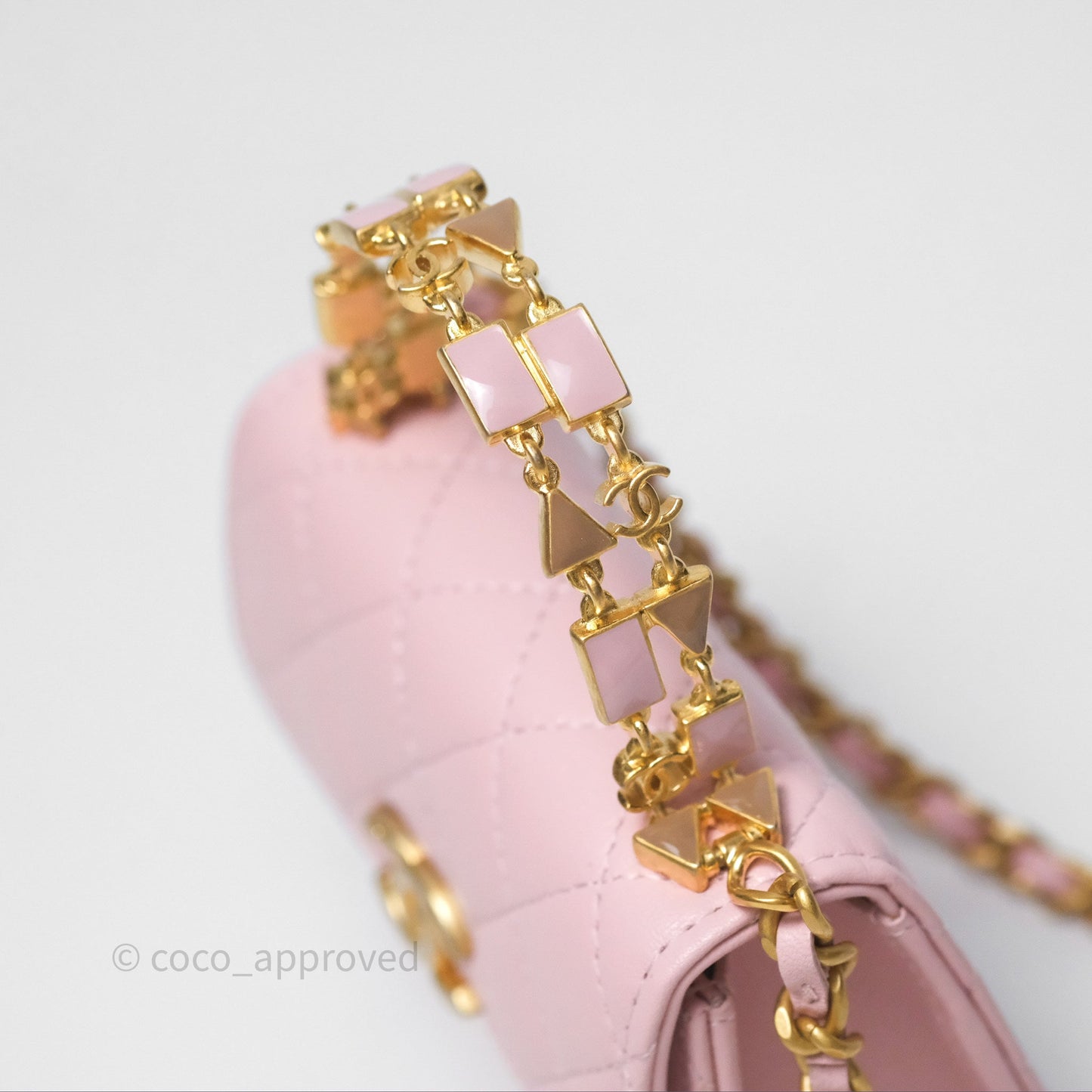 Chanel Mini Enamel Handle Clutch on Chain Pink Lambskin Gold Hardware 22B