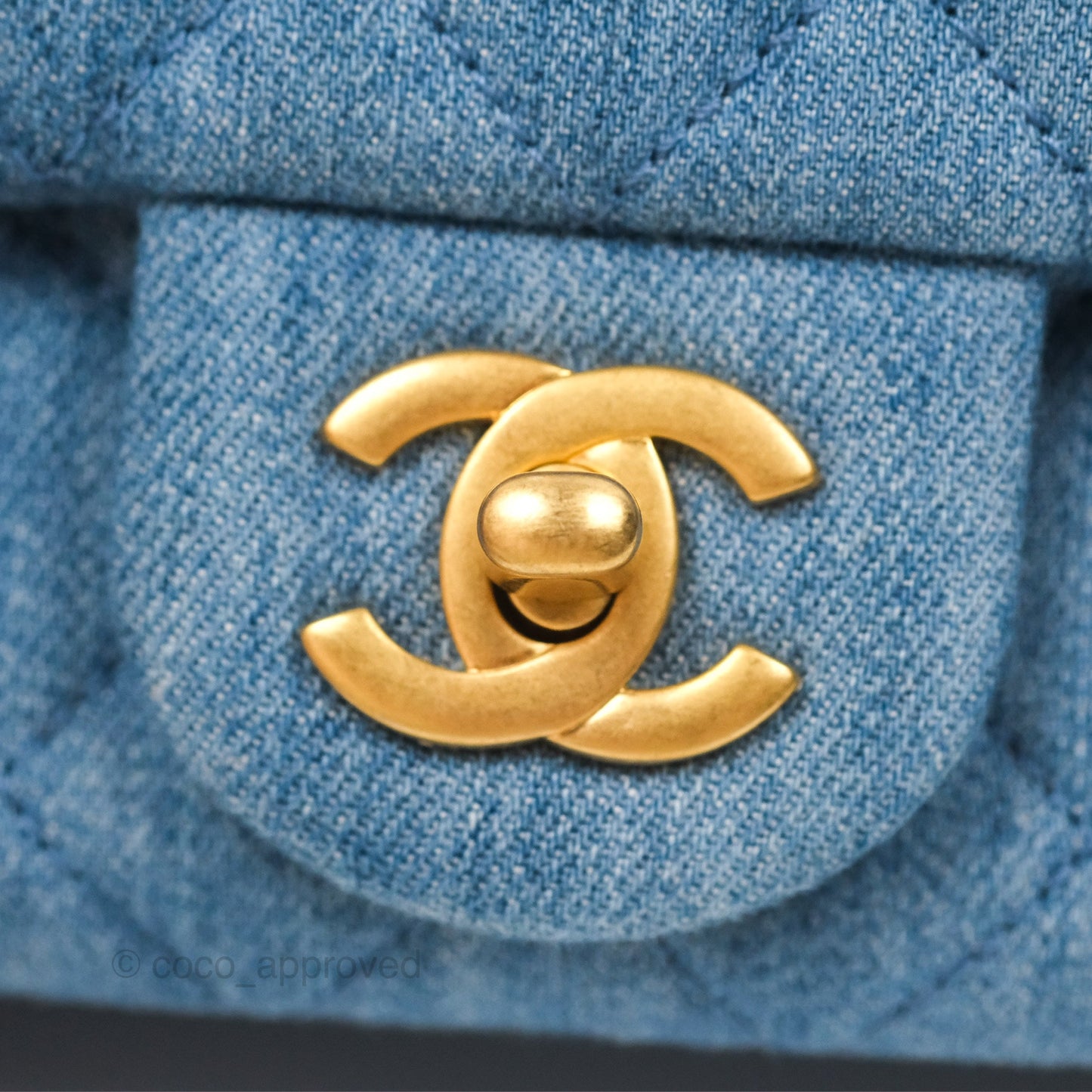 Chanel Mini Square Pearl Crush Quilted Denim Aged Gold Hardware