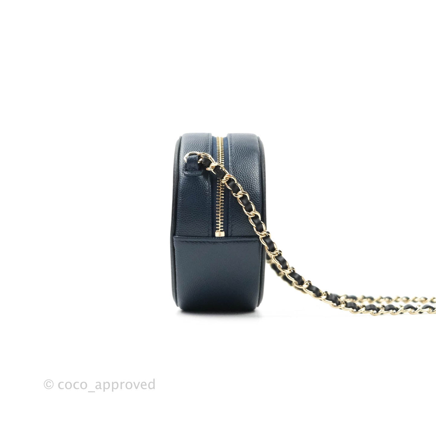 Chanel Quilted Round Filigree Clutch With Chain Navy Black Caviar Gold Hardware