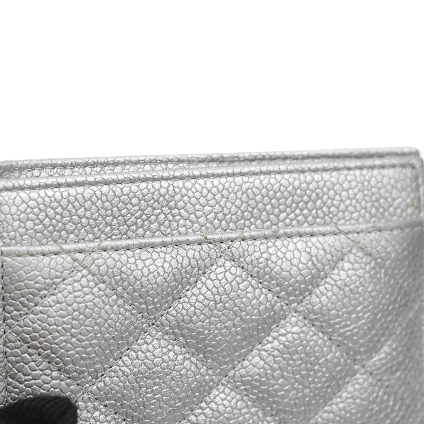 Chanel Classic Quilted Card Holder Metallic Silver Caviar Ruthenium Hardware