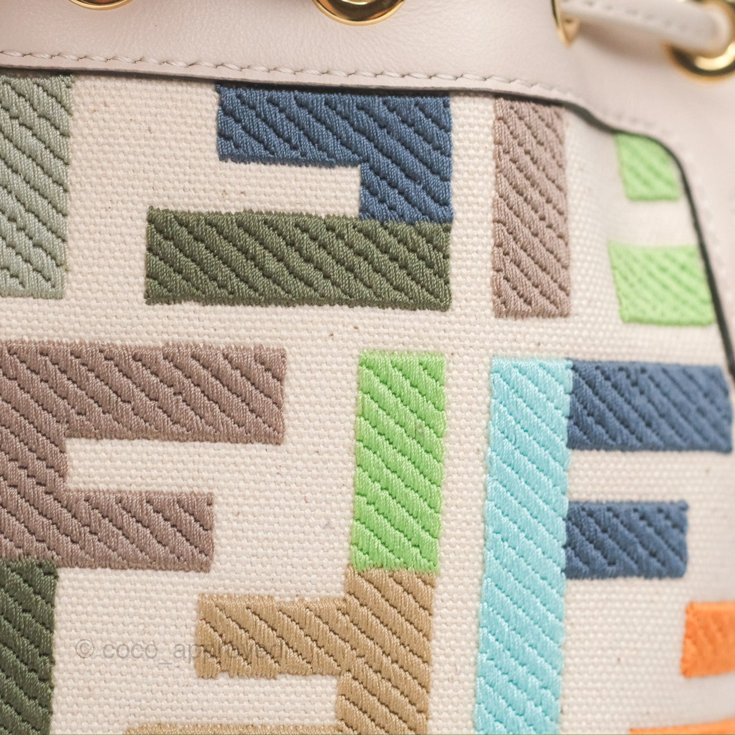 Fendi Mini Mon Tresor Bucket Bag In FF Canvas Grezzo Multicolor Latte Gold Hardware