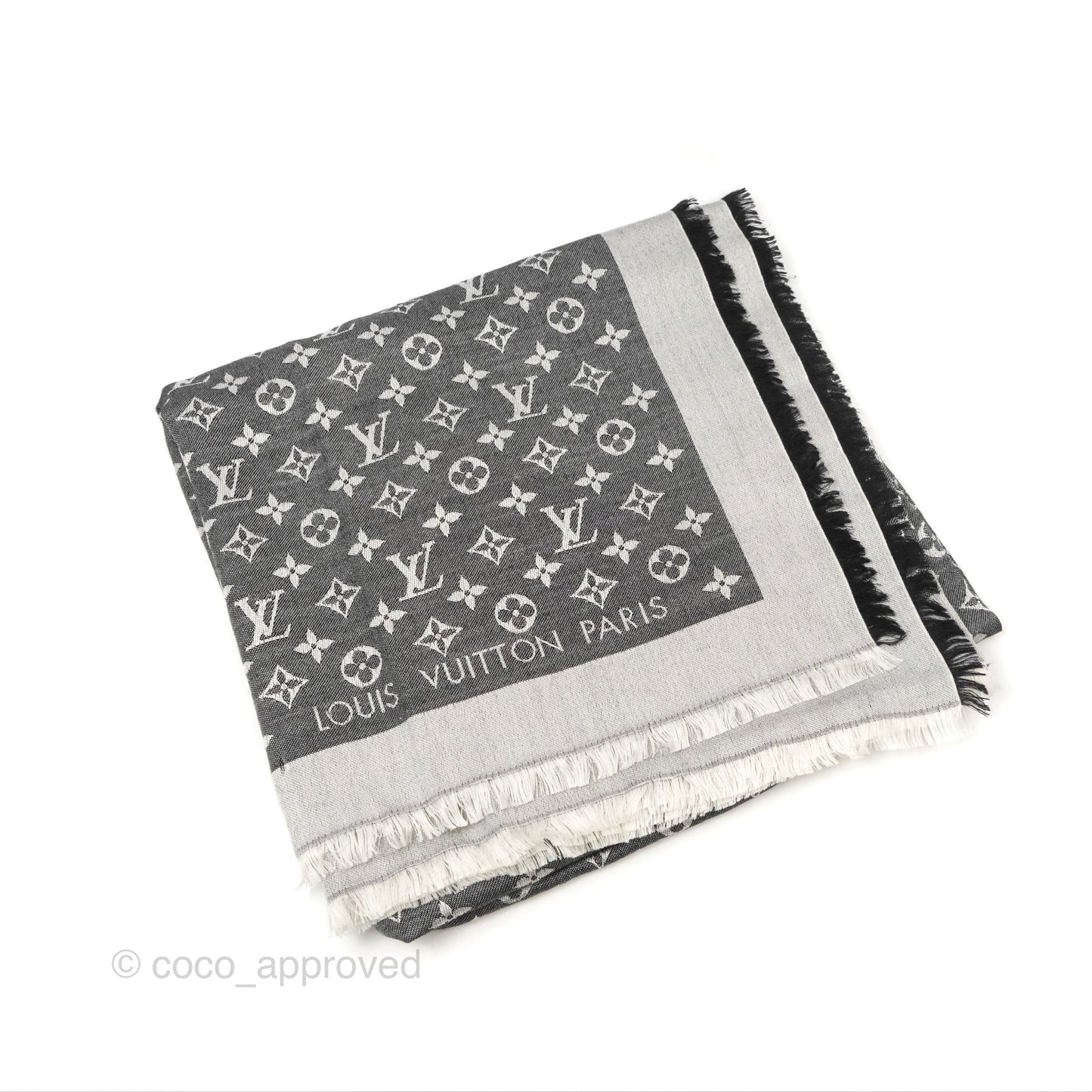 Louis Vuitton Wool Silk Square Scarf Monogram Grey