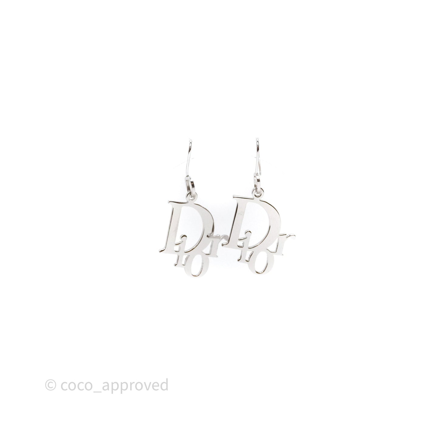 Christian Dior Drop CD Earrings Silver Tone