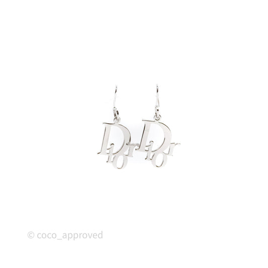 Christian Dior Drop CD Earrings Silver Tone