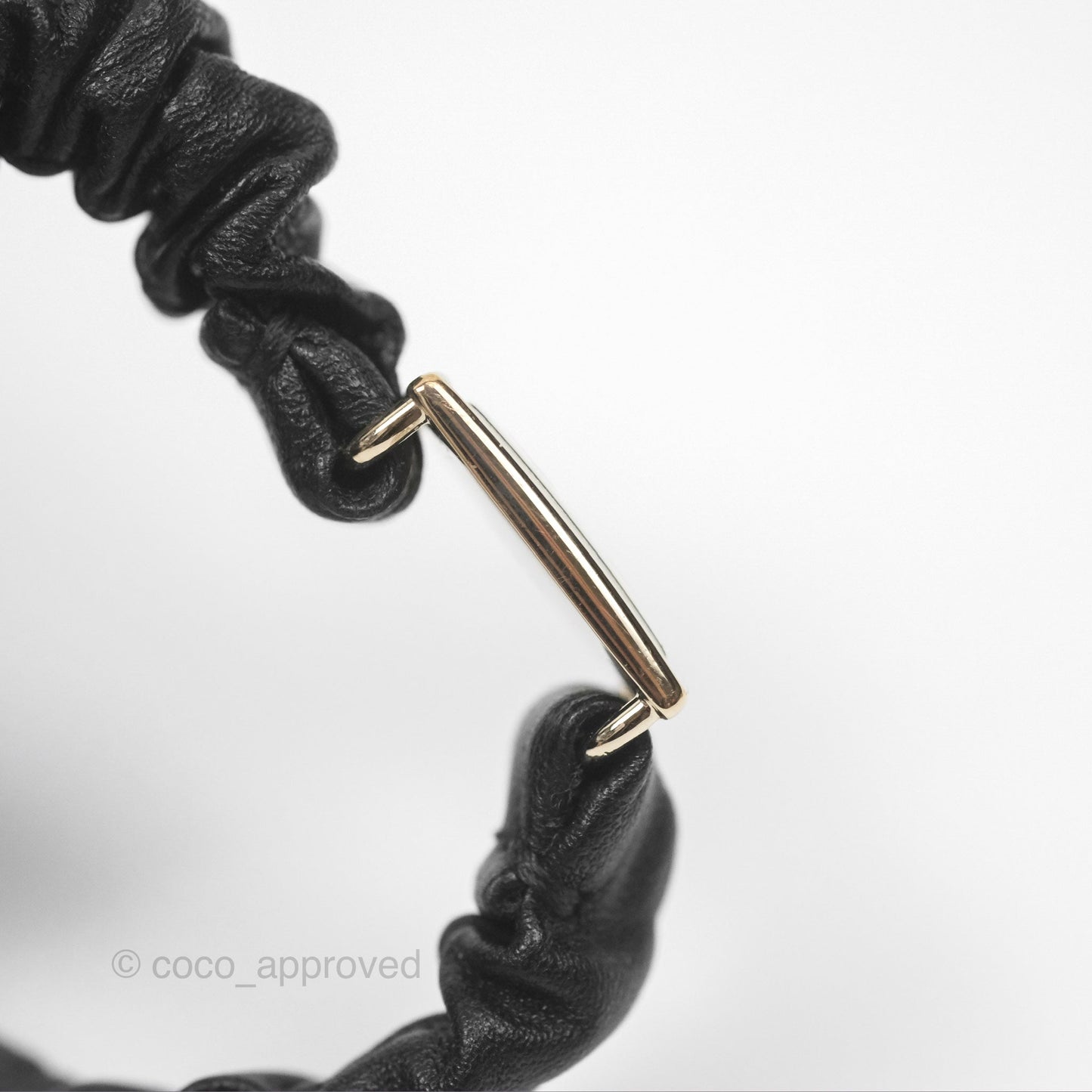Chanel CC Black Leather Hair Accessory Gold Tone 21B