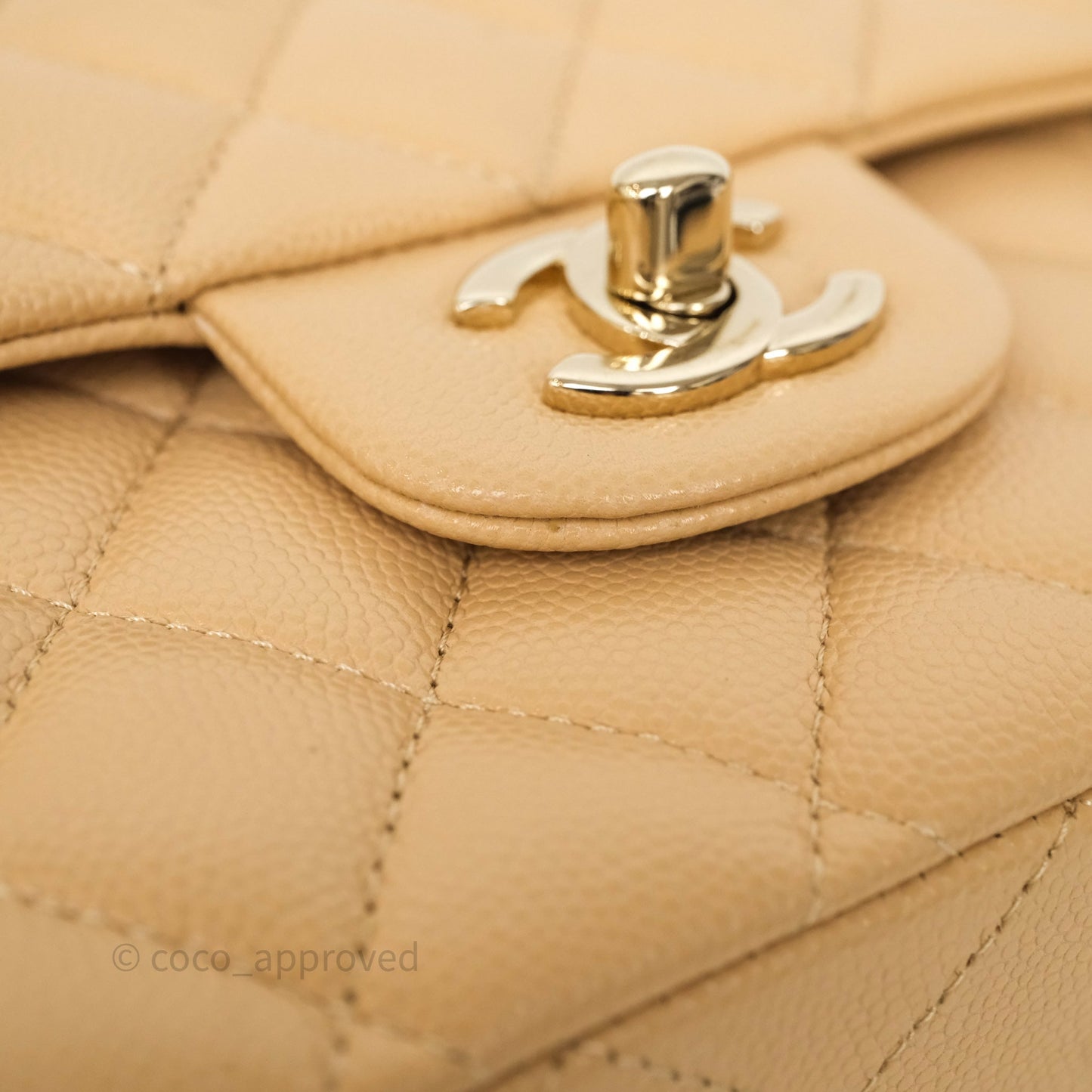 Chanel Classic M/L Medium Flap Quilted Beige Caviar Gold Hardware