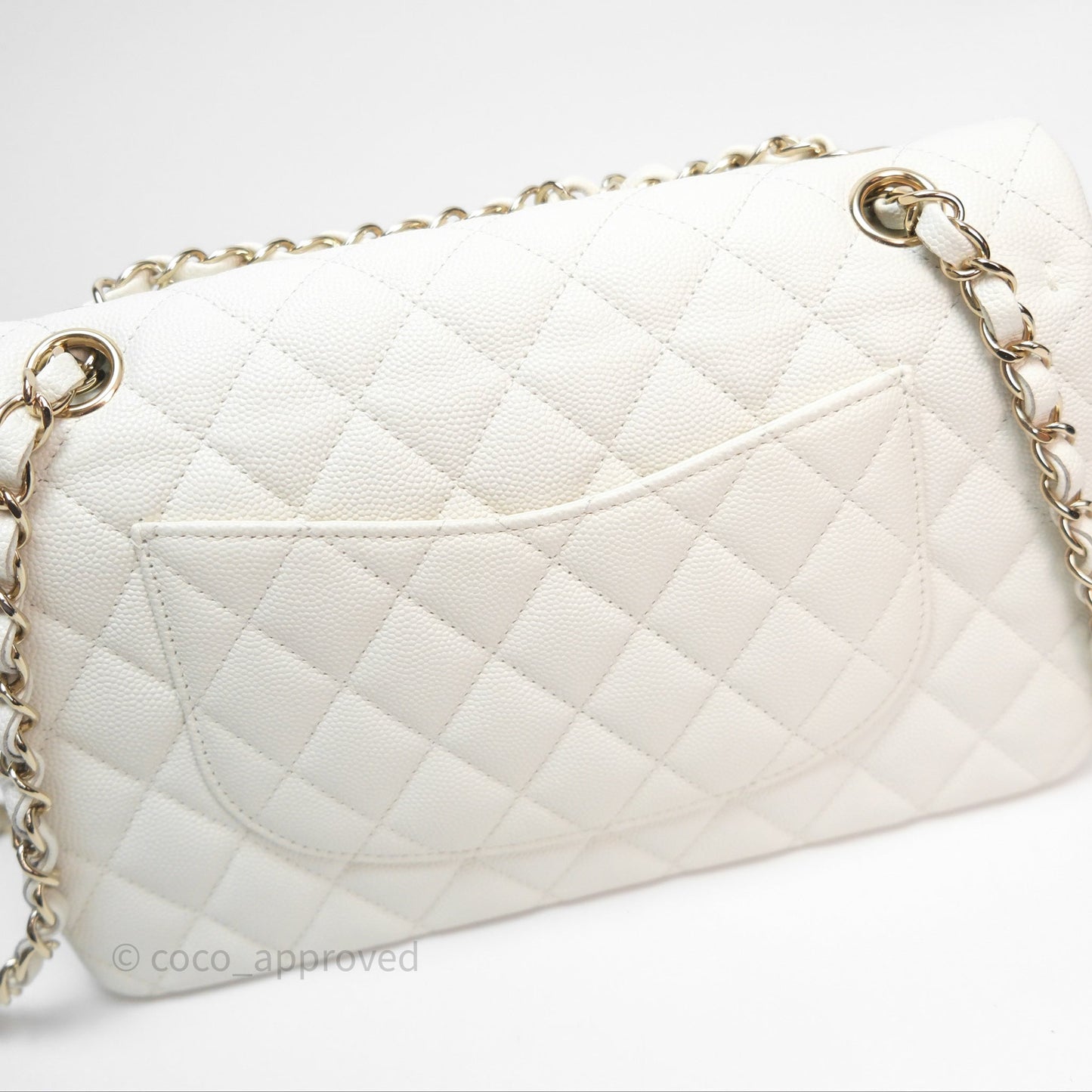 Chanel M/L Medium Classic Flap Quilted White Caviar Gold Hardware