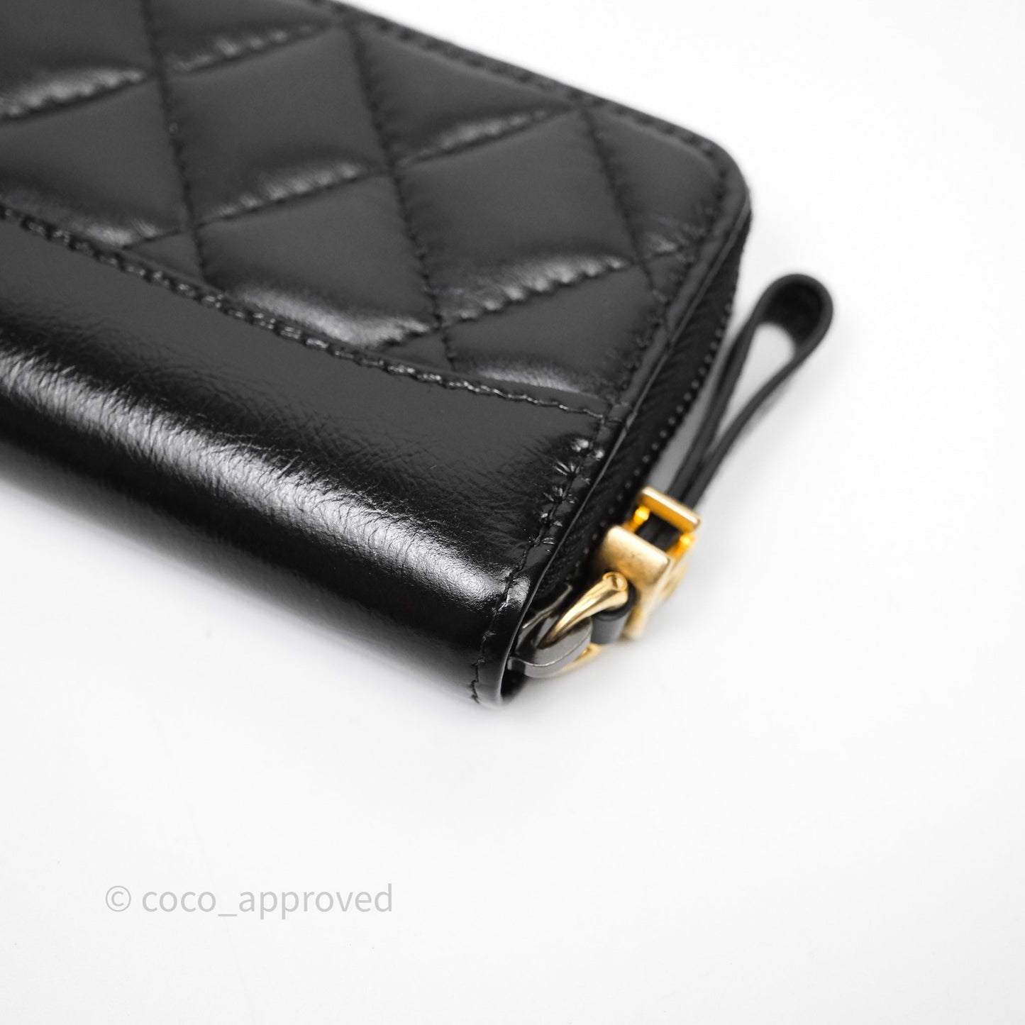 Chanel Quilted Gabrielle Zip Coin Purse Black Lambskin Aged Gold Hardware