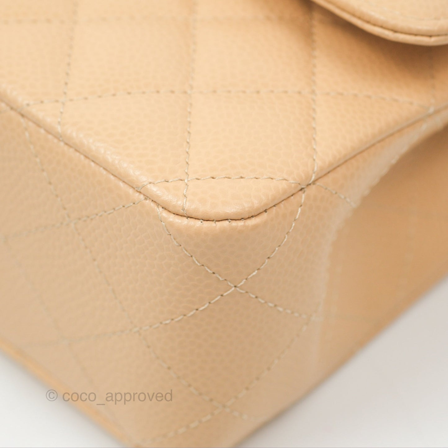 Chanel Classic M/L Medium Flap Quilted Beige Caviar Silver Hardware