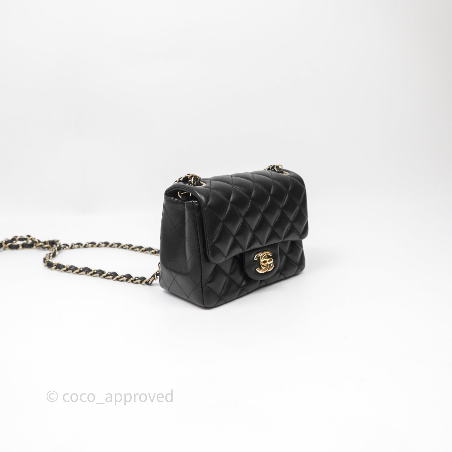 Chanel Mini Square Quilted Black Lambskin Gold Hardware