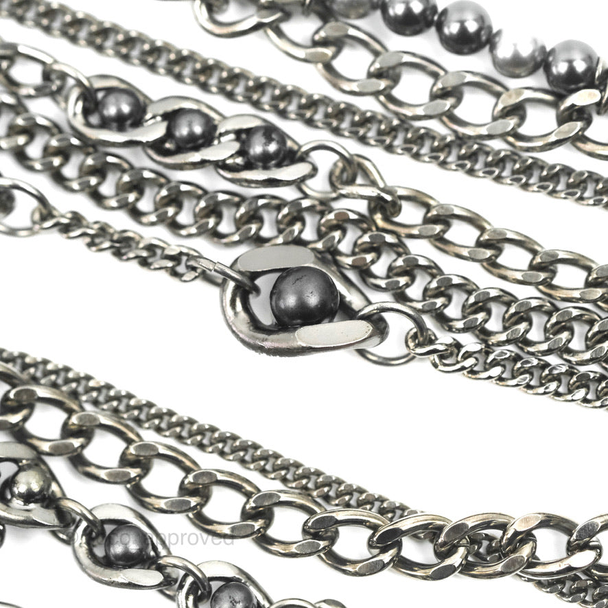 Chanel CC Pearl Bead Multi Strand Bracelet Gun Metal 15P
