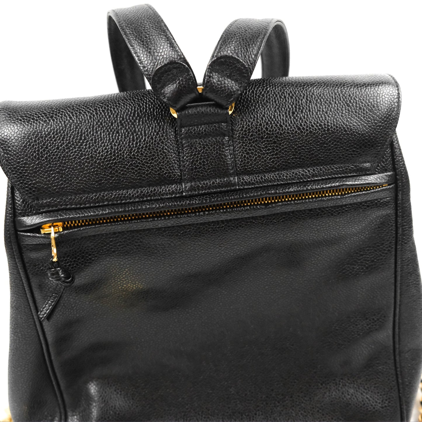 Chanel Vintage Large CC backpack Black Caviar 24K Gold Hardware