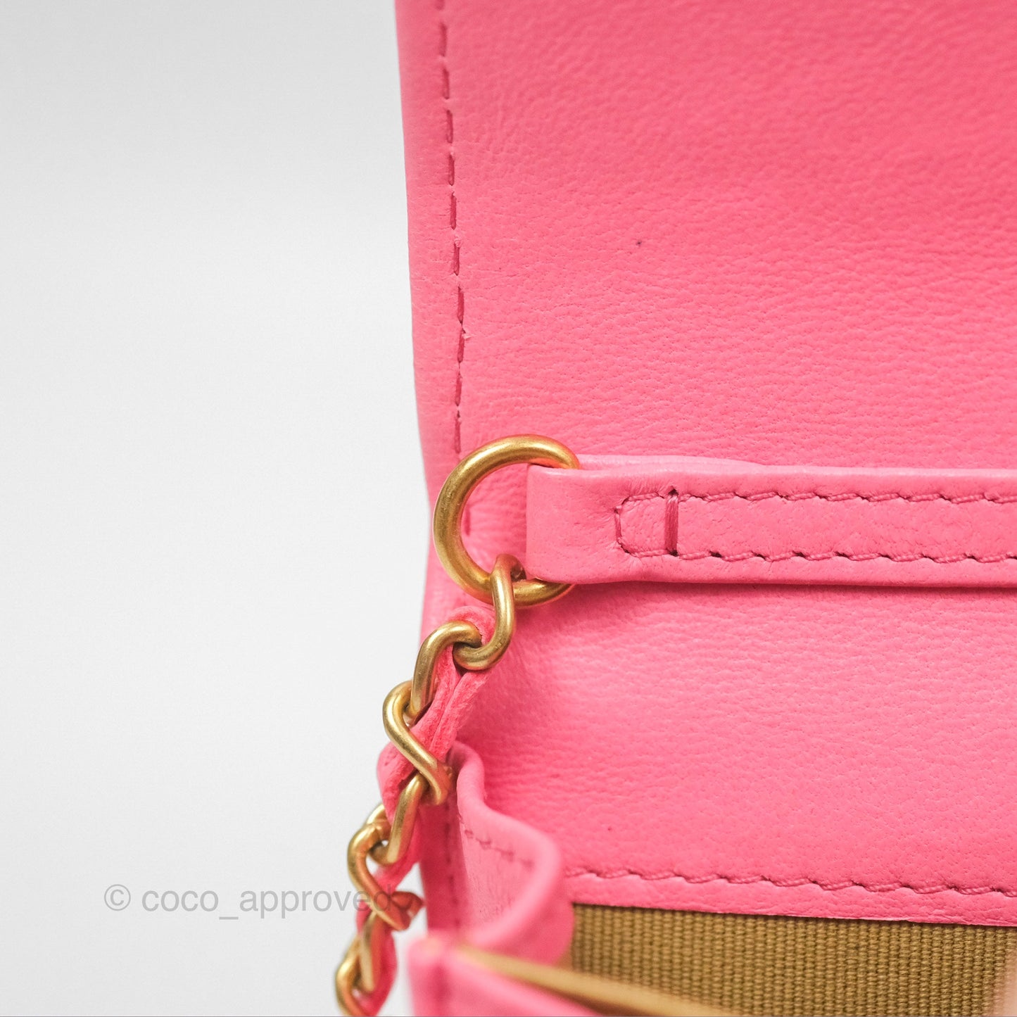 Chanel Pearl Crush Mini Clutch With Chain Pink Lambskin Aged Gold Hardware
