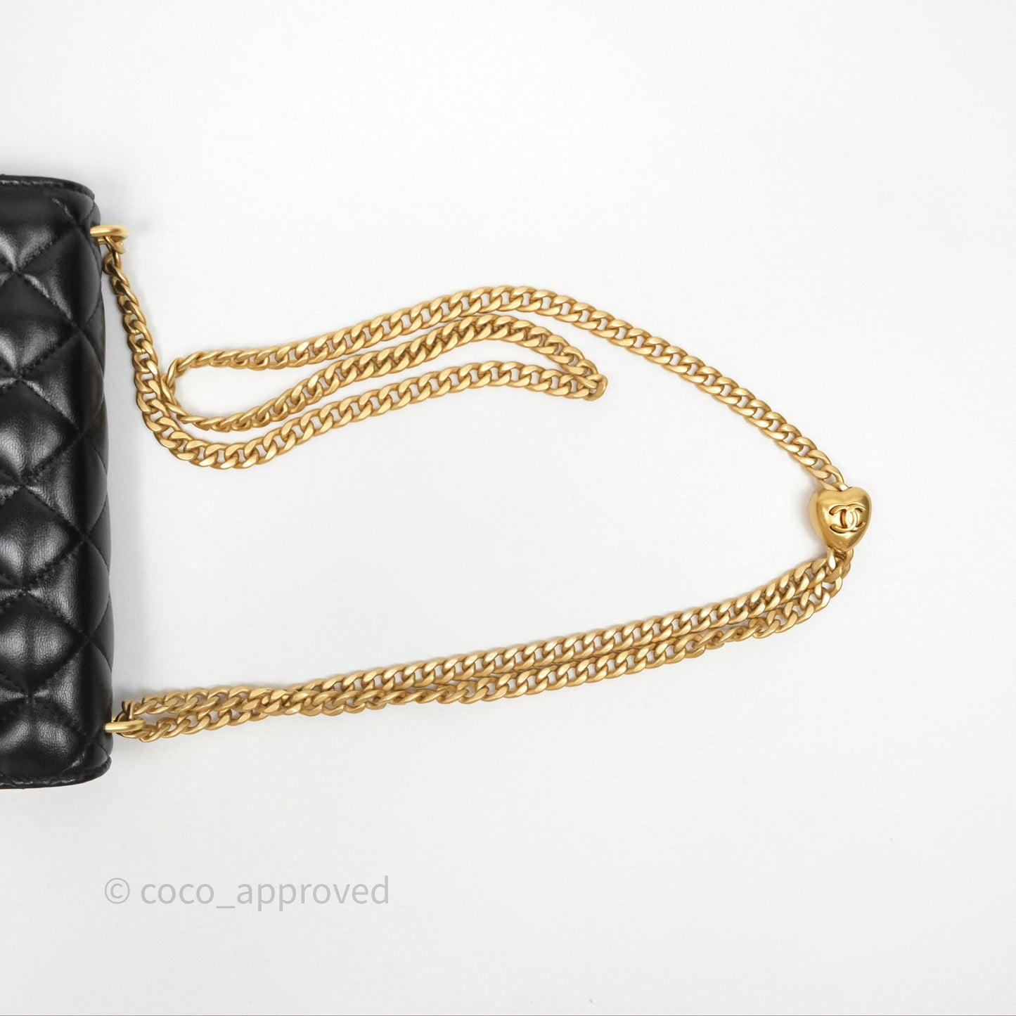 Chanel Heart Adjustable Chain WOC Black Lambskin Aged Gold Hardware 25C