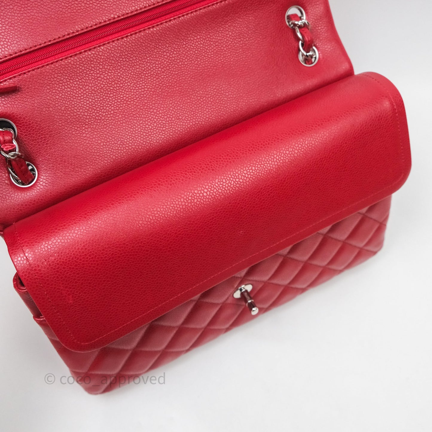Chanel Jumbo Double Flap Red Caviar Silver Hardware⁣⁣