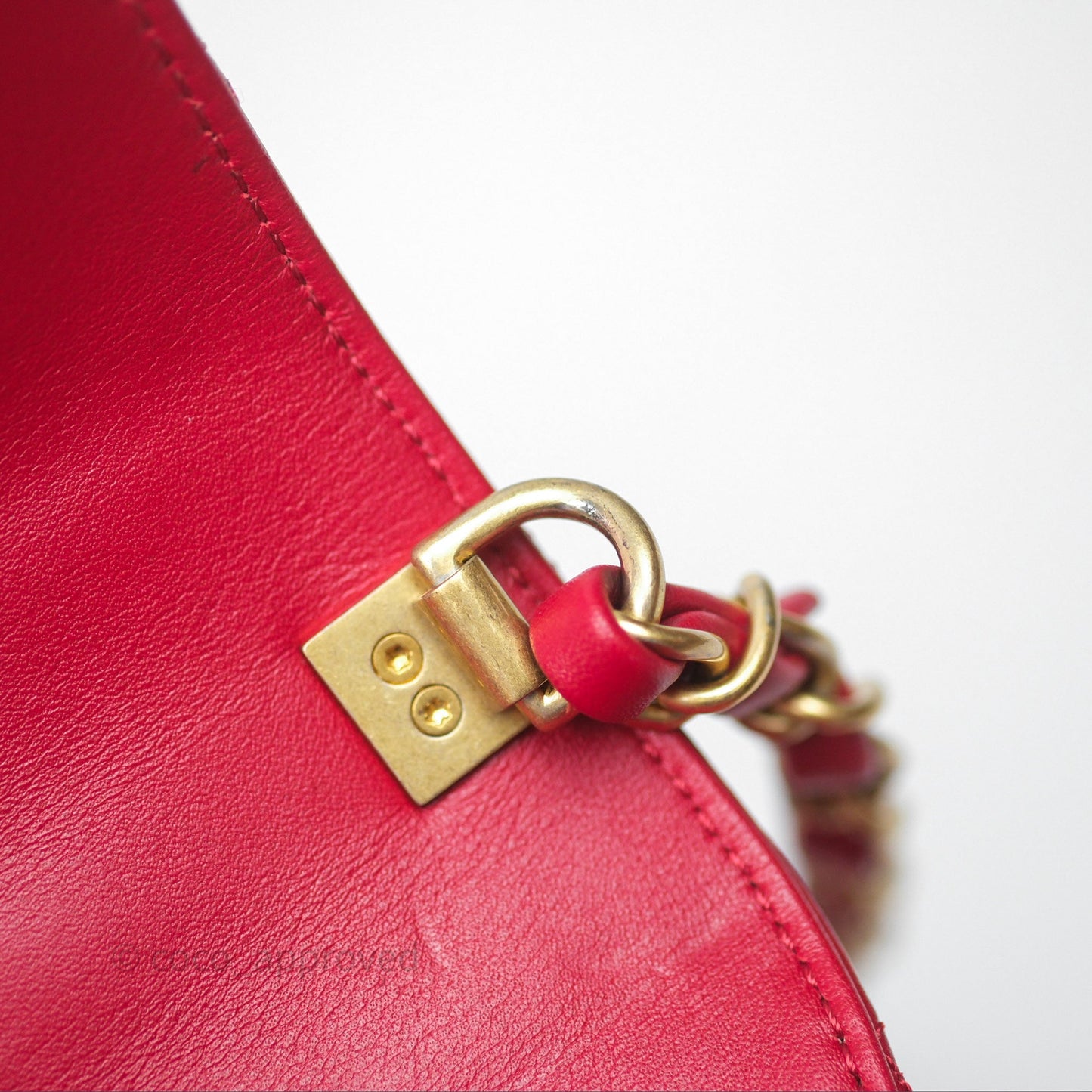 Chanel Quilted Flap Bag  with Pearl Logo Top Handle Red Lambskin Aged Gold Hardware