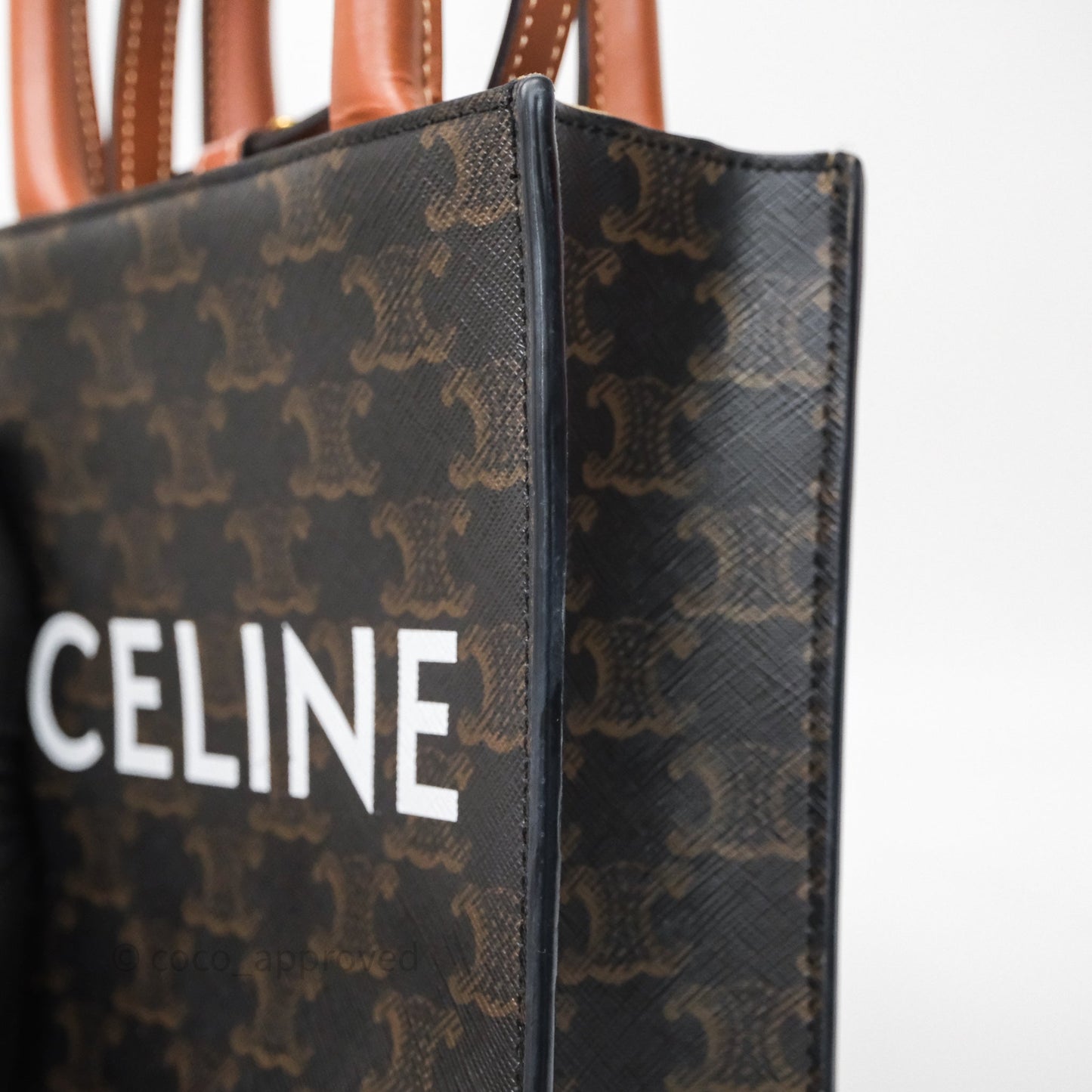 Celine Mini Vertical Cabas Bag Triomphe Canvas Tan Calfskin