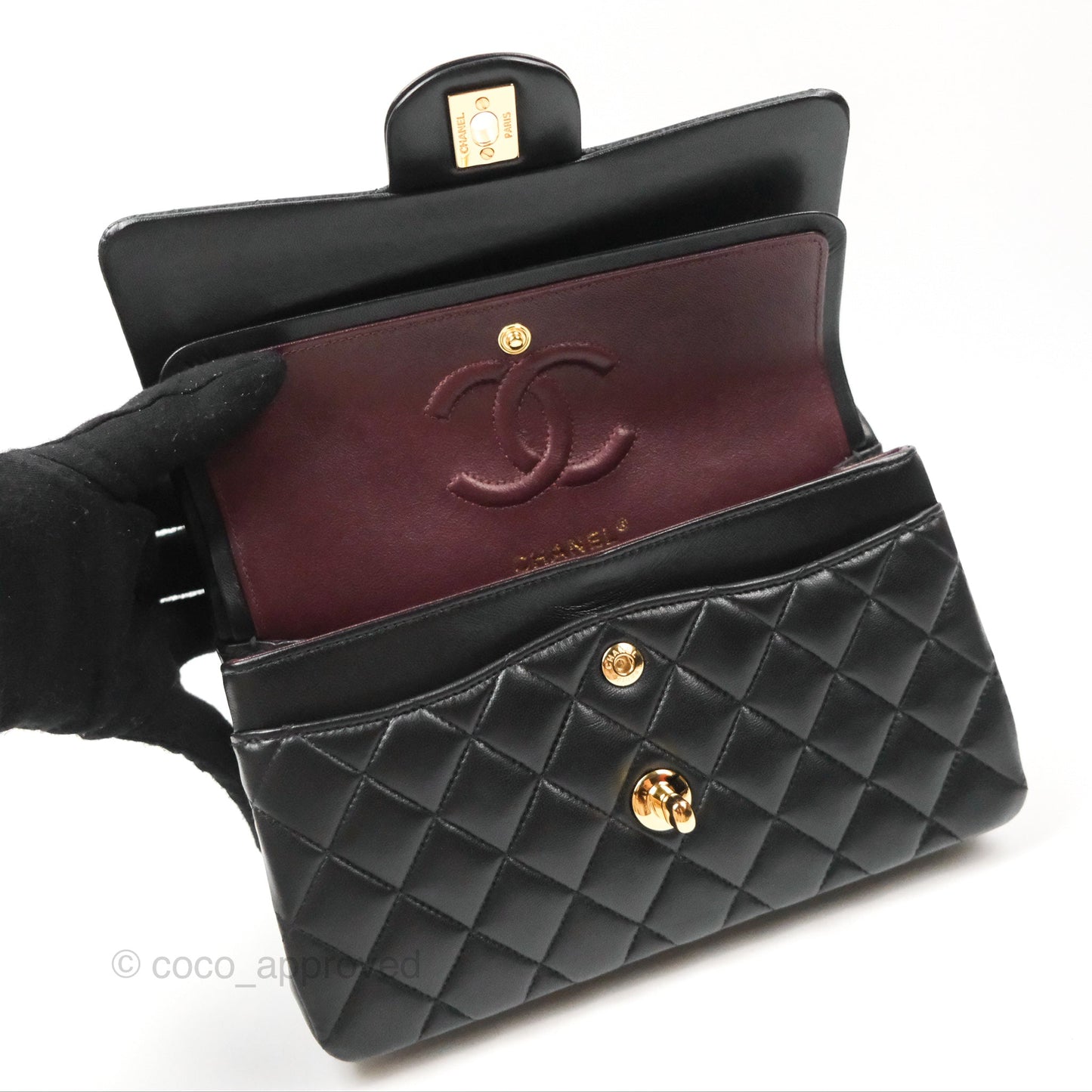 Chanel Small Classic Quilted Flap Black Lambskin Gold Hardware