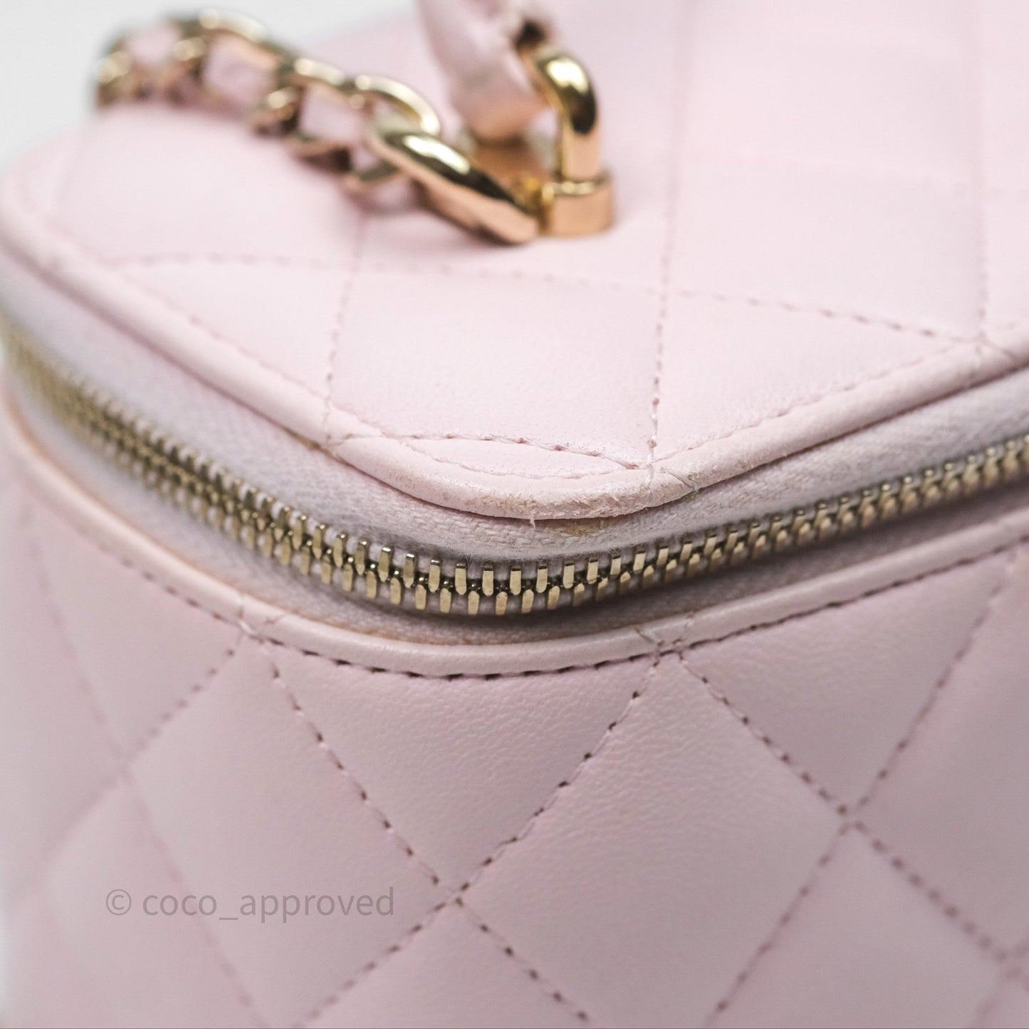 Chanel Vanity Rectangular Top Handle Light Pink Lambskin Gold Hardware