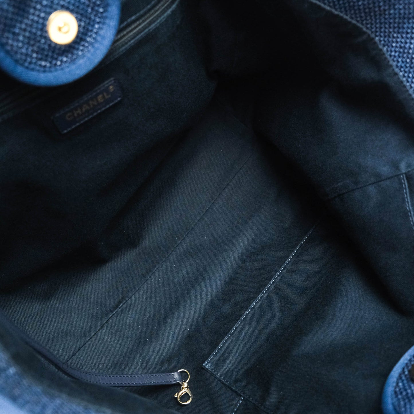 Chanel Large Deauville Blue Canvas Gold Hardware
