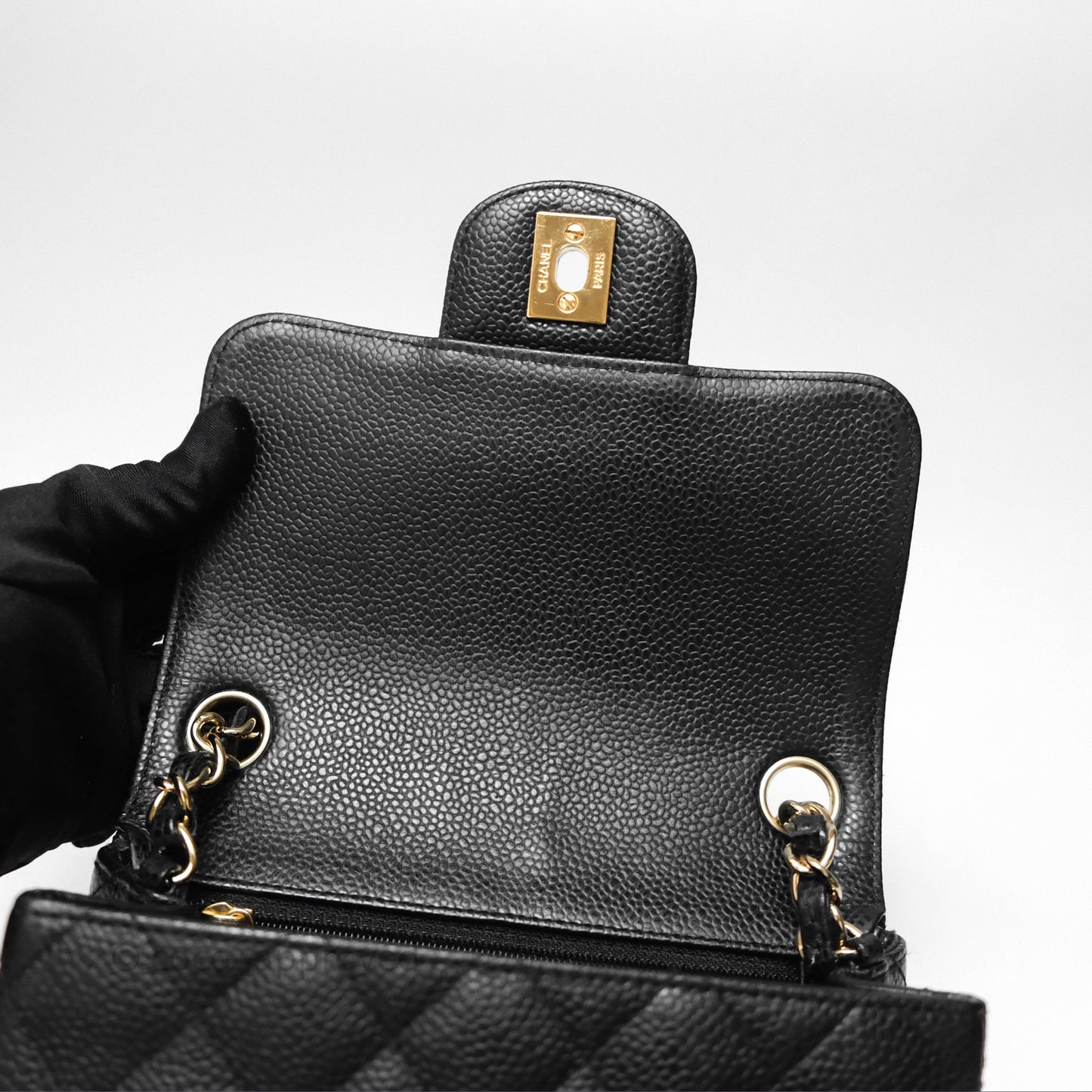 Chanel Vintage Mini Square Flap Quilted Black Caviar 24K Gold Hardware