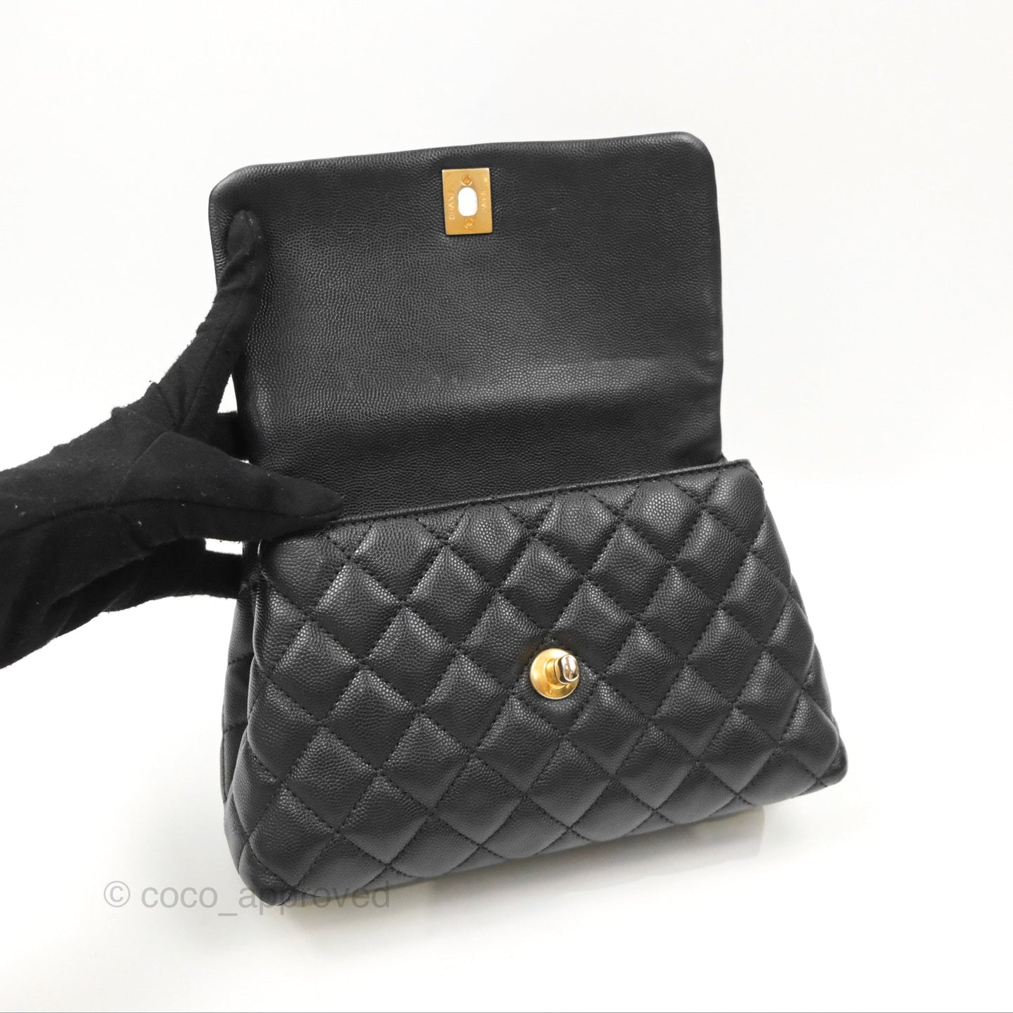 Chanel Small Coco Handle Quilted Black Caviar Gold Hardware
