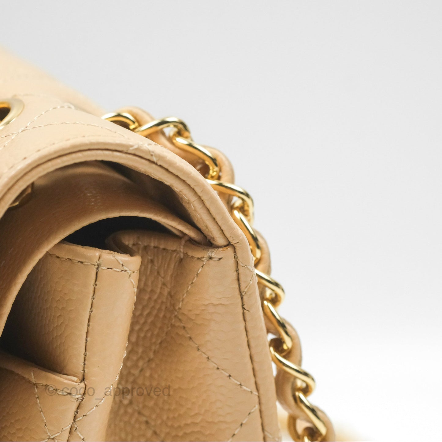 Chanel Classic M/L Medium Flap Quilted Beige Caviar Gold Hardware