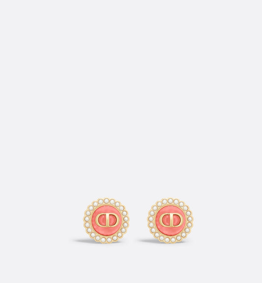 Luxury Dioriviera Petit Cd Baroque Stud Earrings Gold Finish Metal With White Resin Pearls And Coral Glass