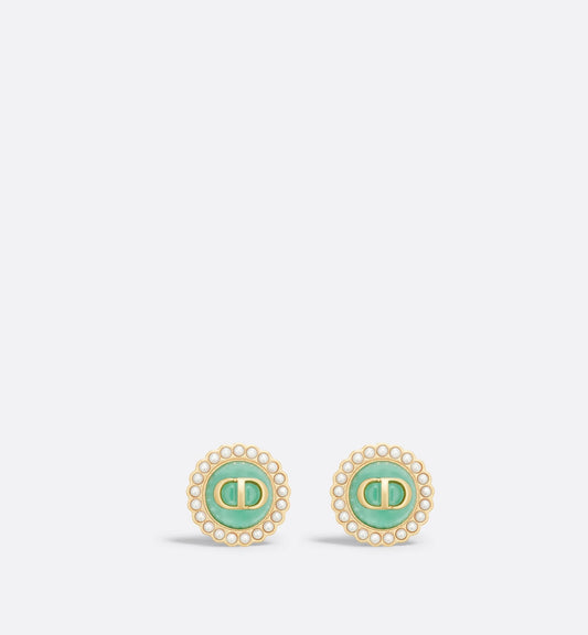 Luxury Dioriviera Petit Cd Baroque Stud Earrings Gold Finish Metal, White Resin Pearls And Aquamarina Glass