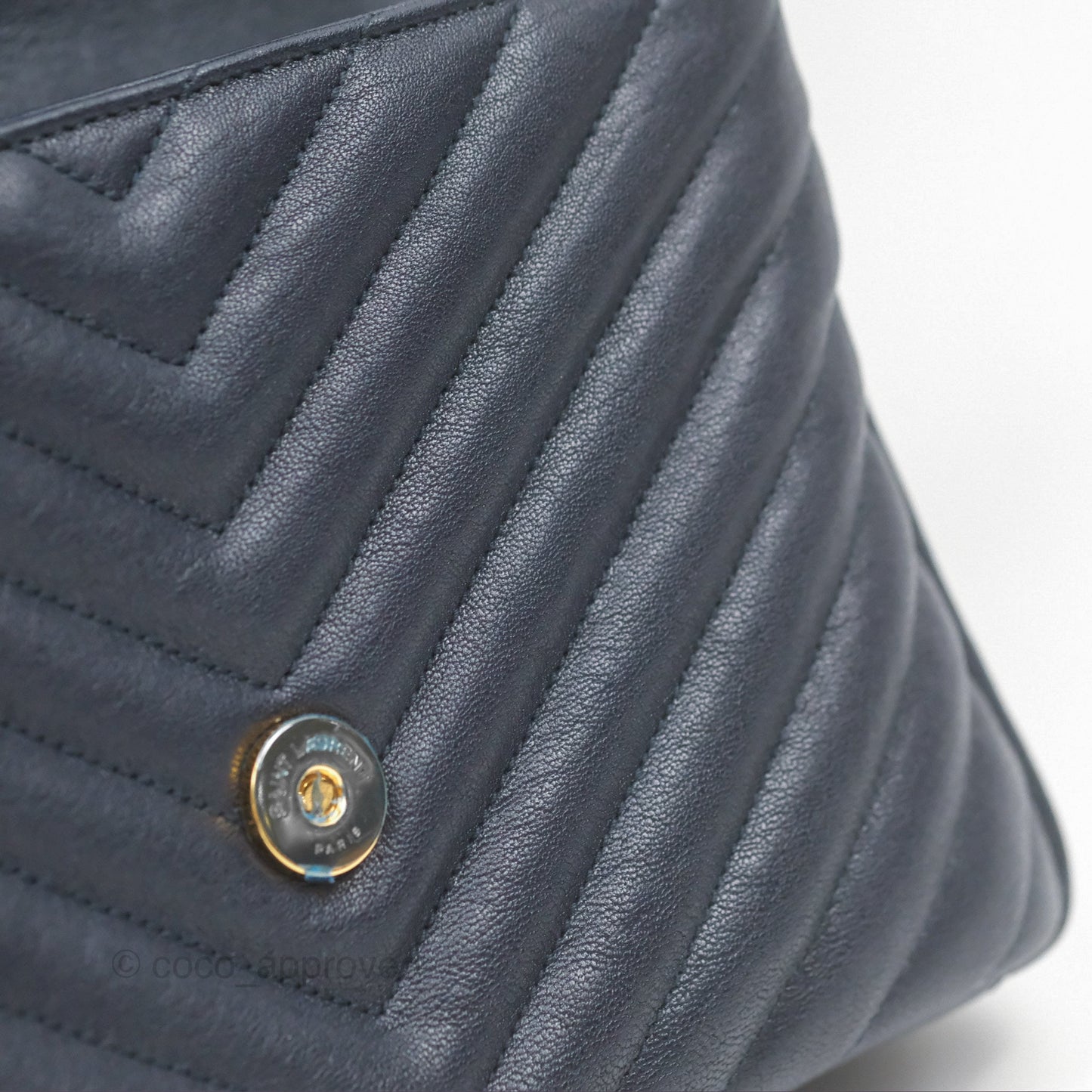 Saint Laurent Chevron Medium College Navy Chain Bag Gold Hardware
